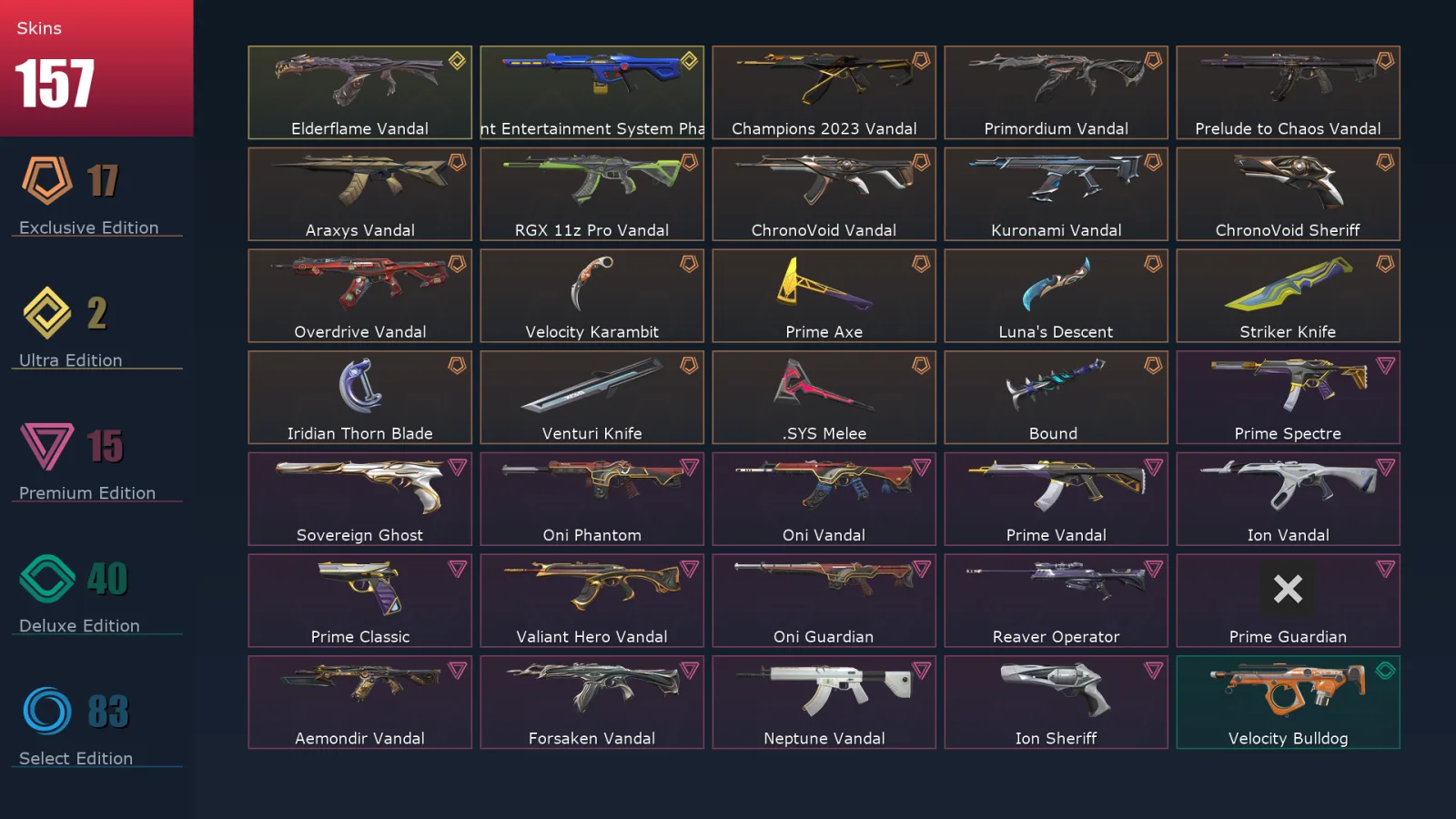 [Valorant] | EU | Level 500 | Ascendant 1 | 29 Agents | 157 Skins