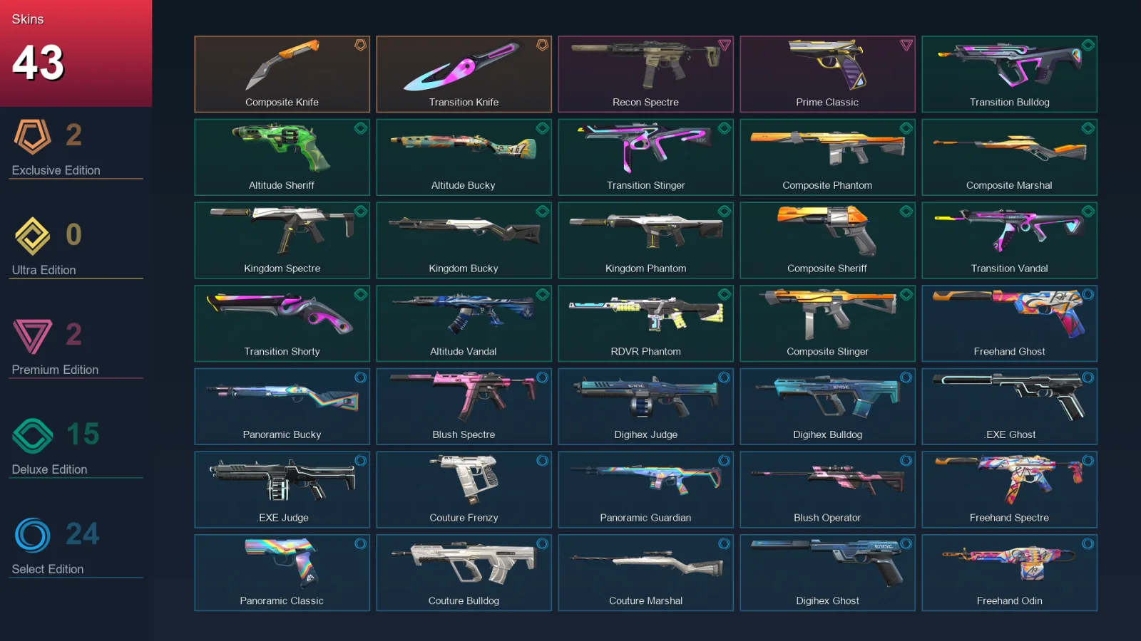 EU | Lv42 | Unranked | 43 Skin | 19 Agent | 43 Buddy
