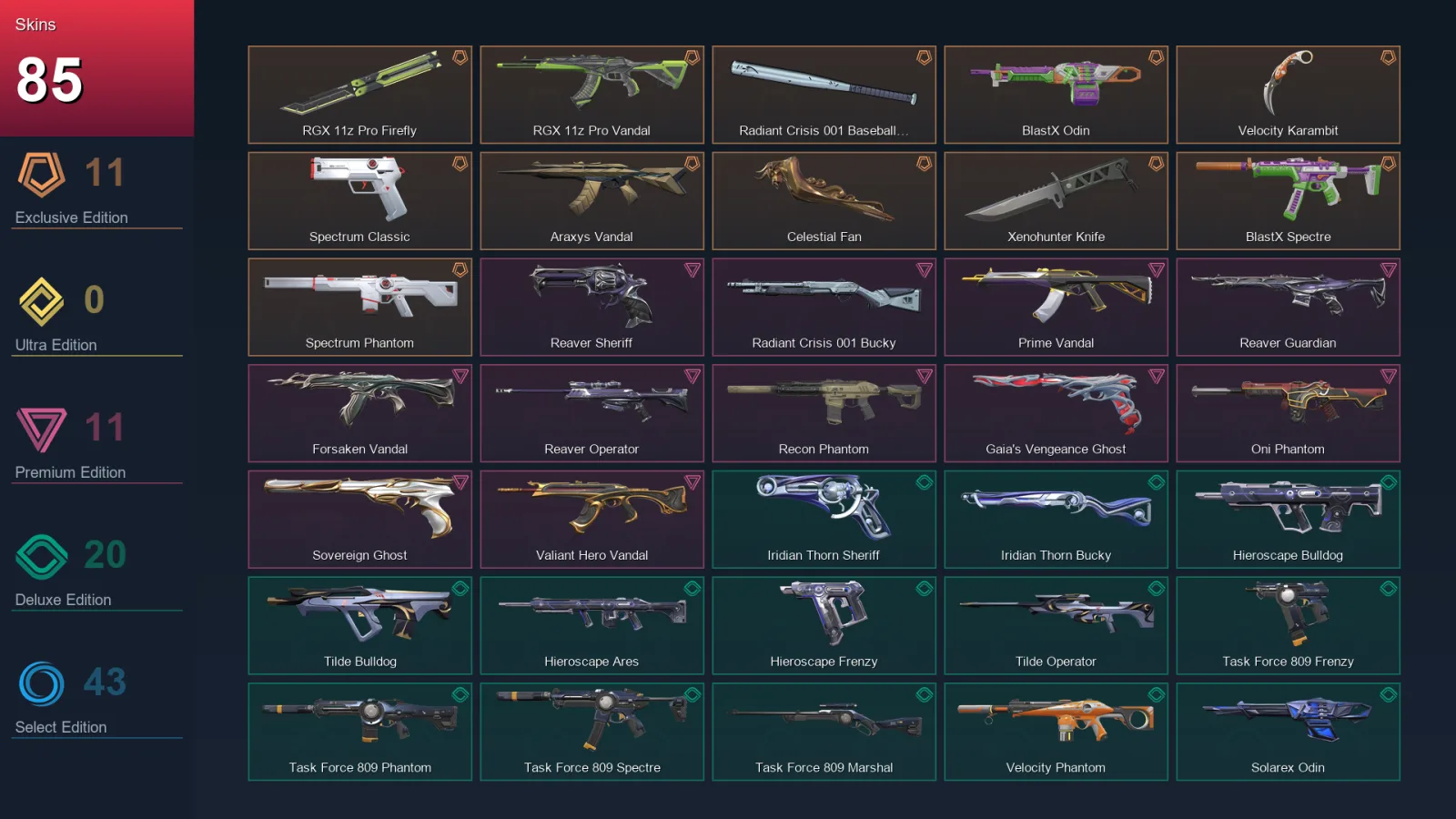 EU | Lv120 | Unranked | 85 Skin | 28 Agent | 96 Buddy
