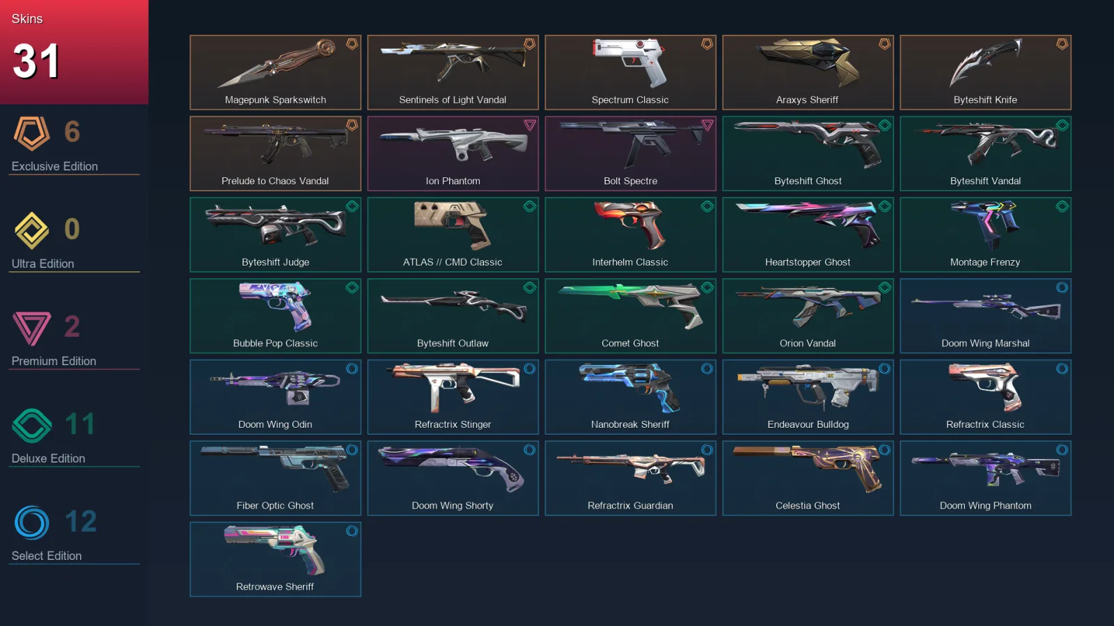 AP | Lv227 | Unranked | 31 Skin | 29 Agent | 76 Buddy