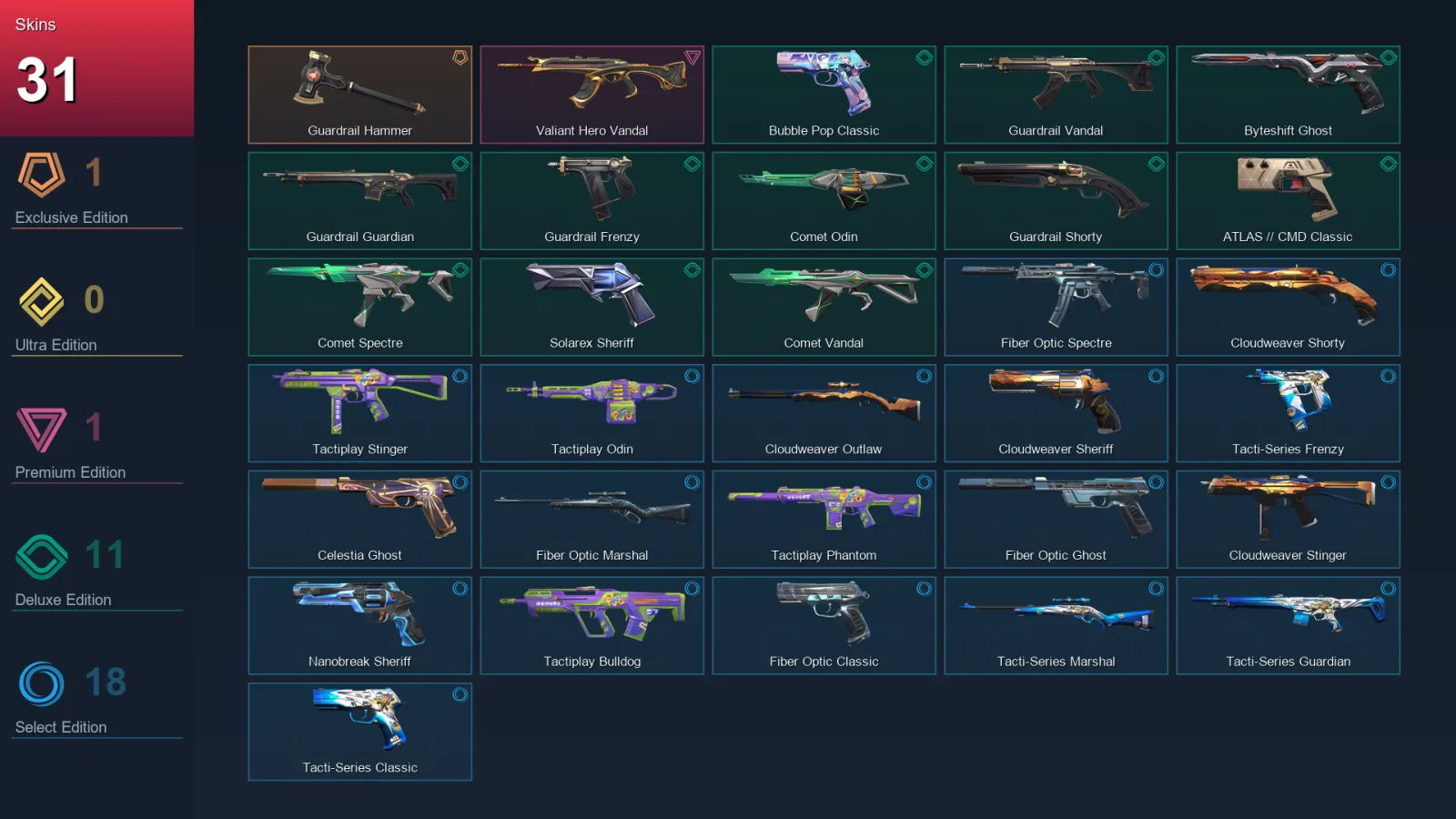 LA | Lv165 | Unranked | 31 Skin | 28 Agent | 72 Buddy