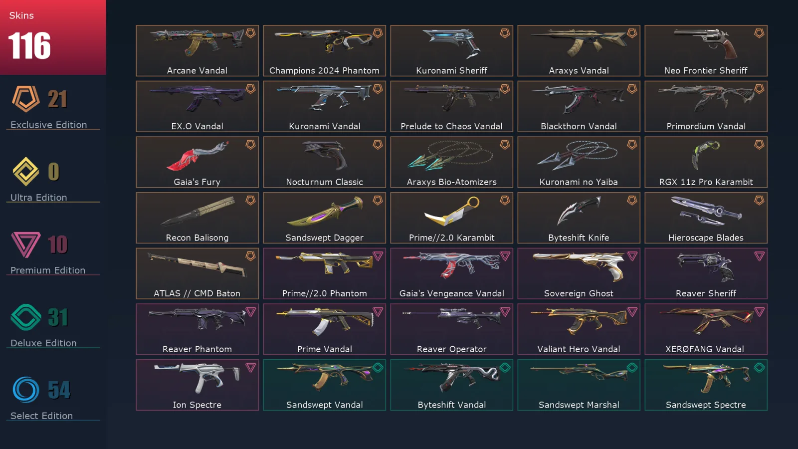 [Valorant] | EU | Level 322 | 29 Agents | 116 Skins