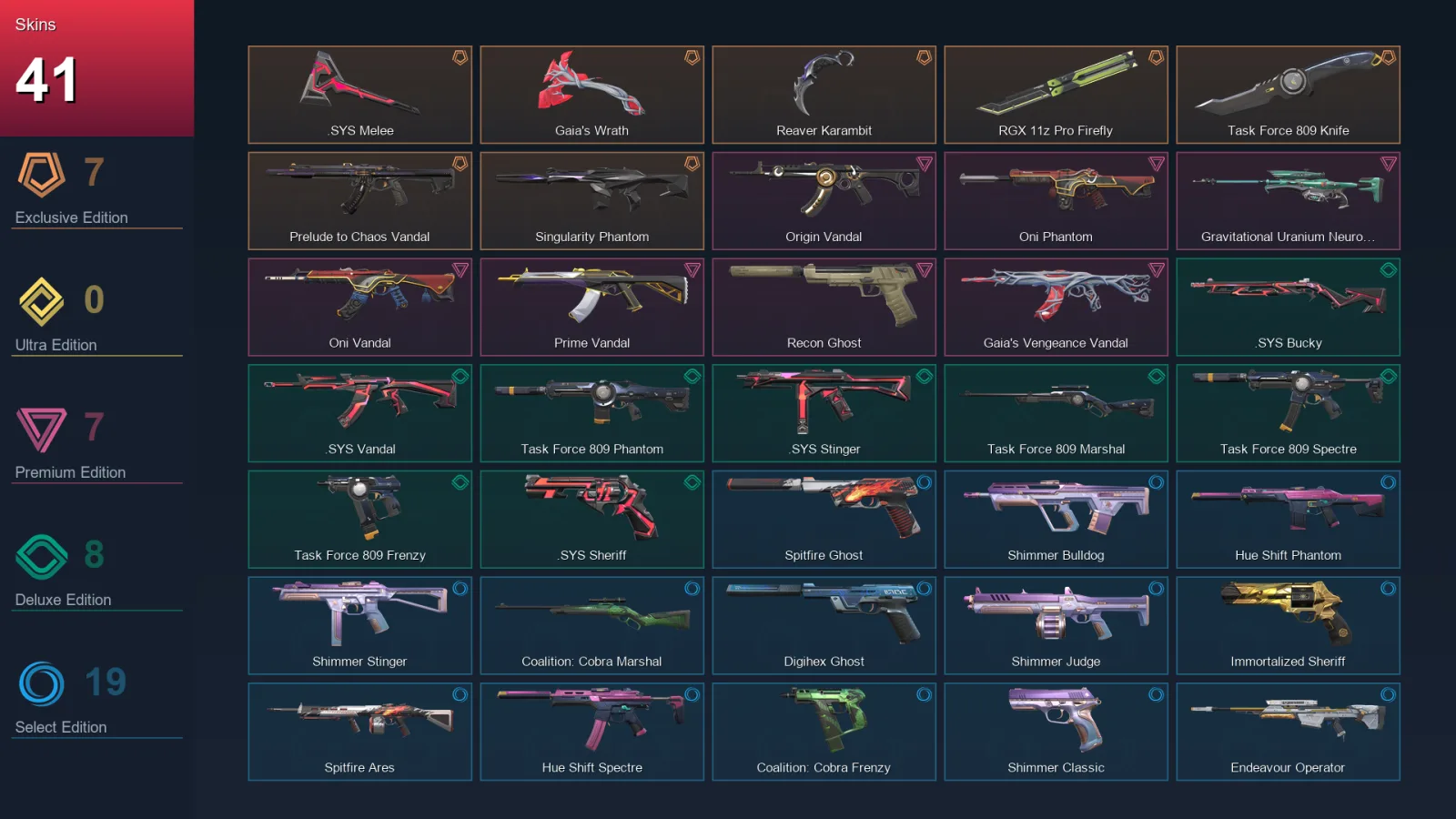EU | Lv141 | Unranked | 41 Skin | 27 Agent | 66 Buddy