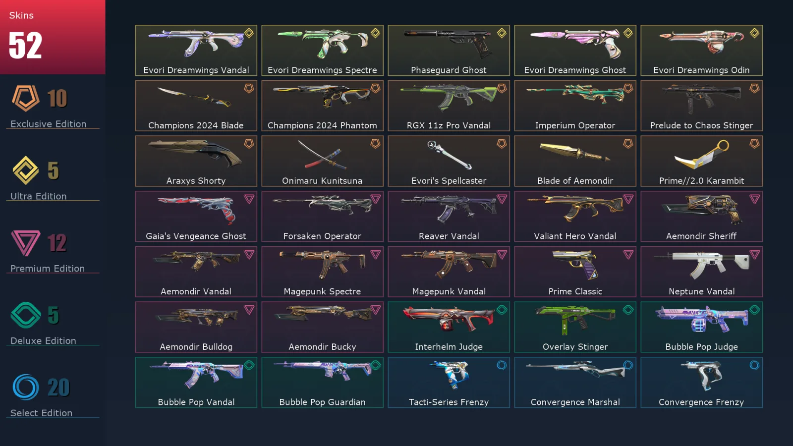[Valorant] | EU | Level 76 | 23 Agents | 52 Skins
