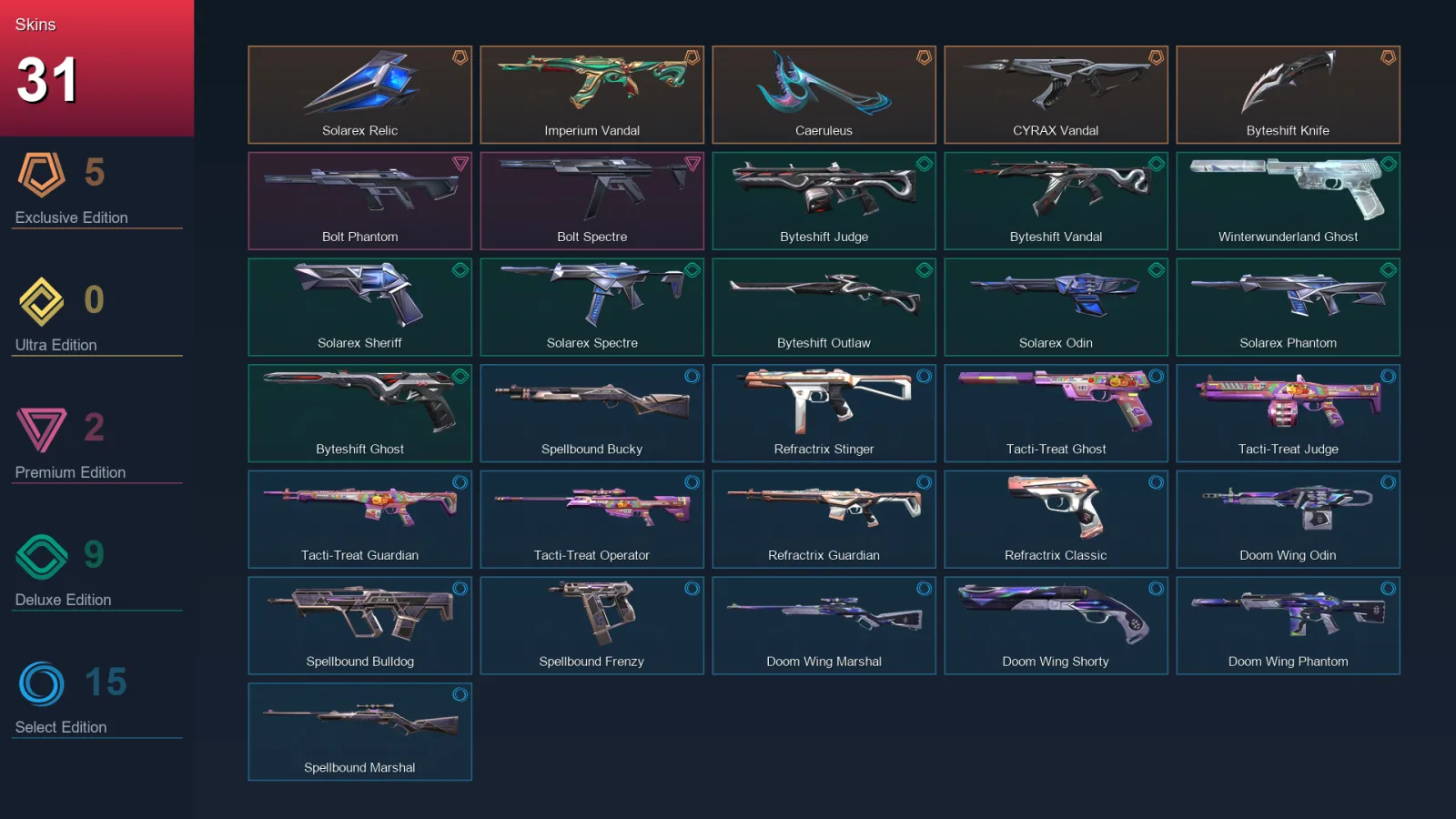 EU | Lv59 | Unranked | 31 Skin | 13 Agent | 35 Buddy