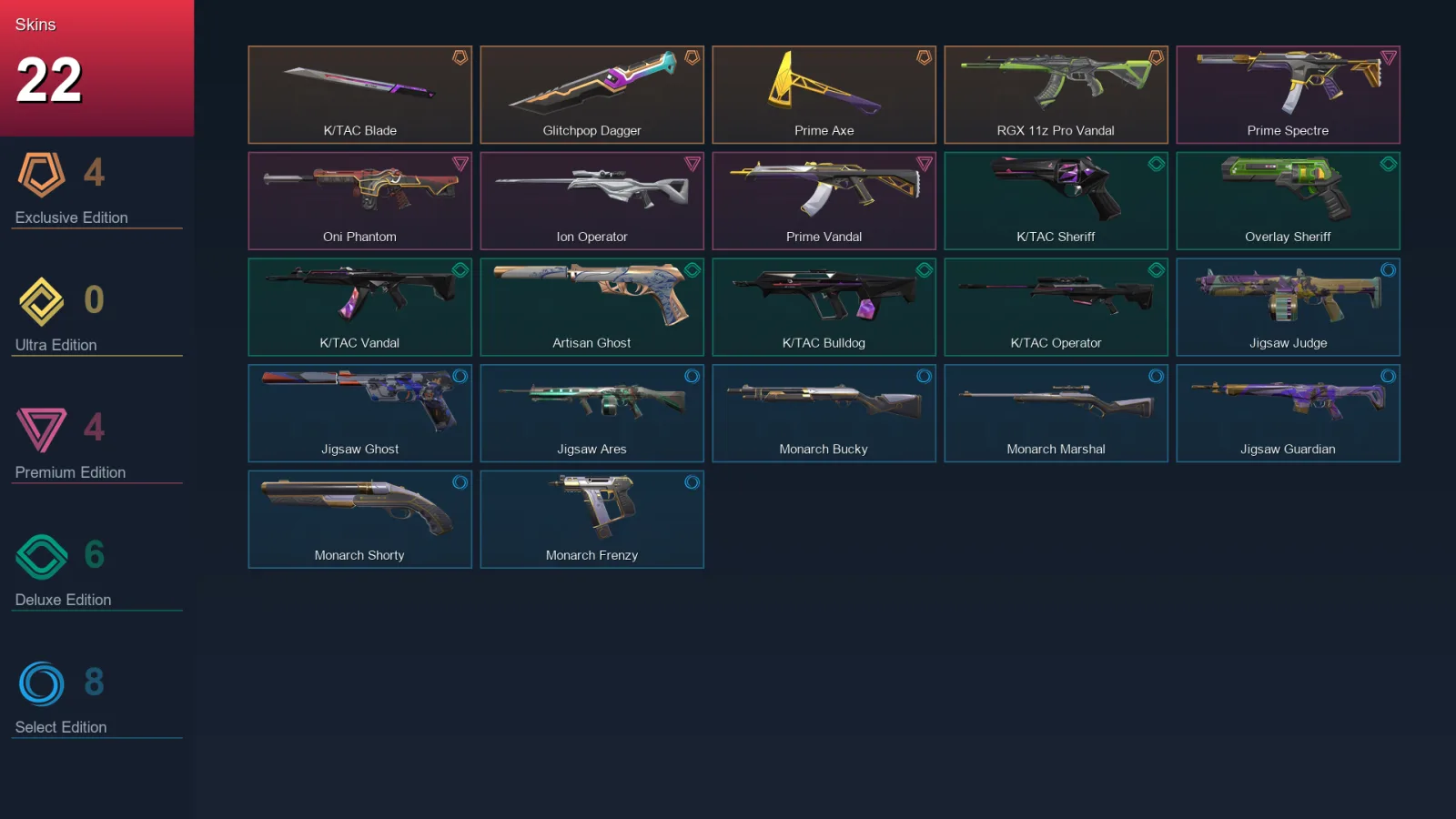 AP | Lv97 | Unranked | 22 Skin | 25 Agent | 49 Buddy