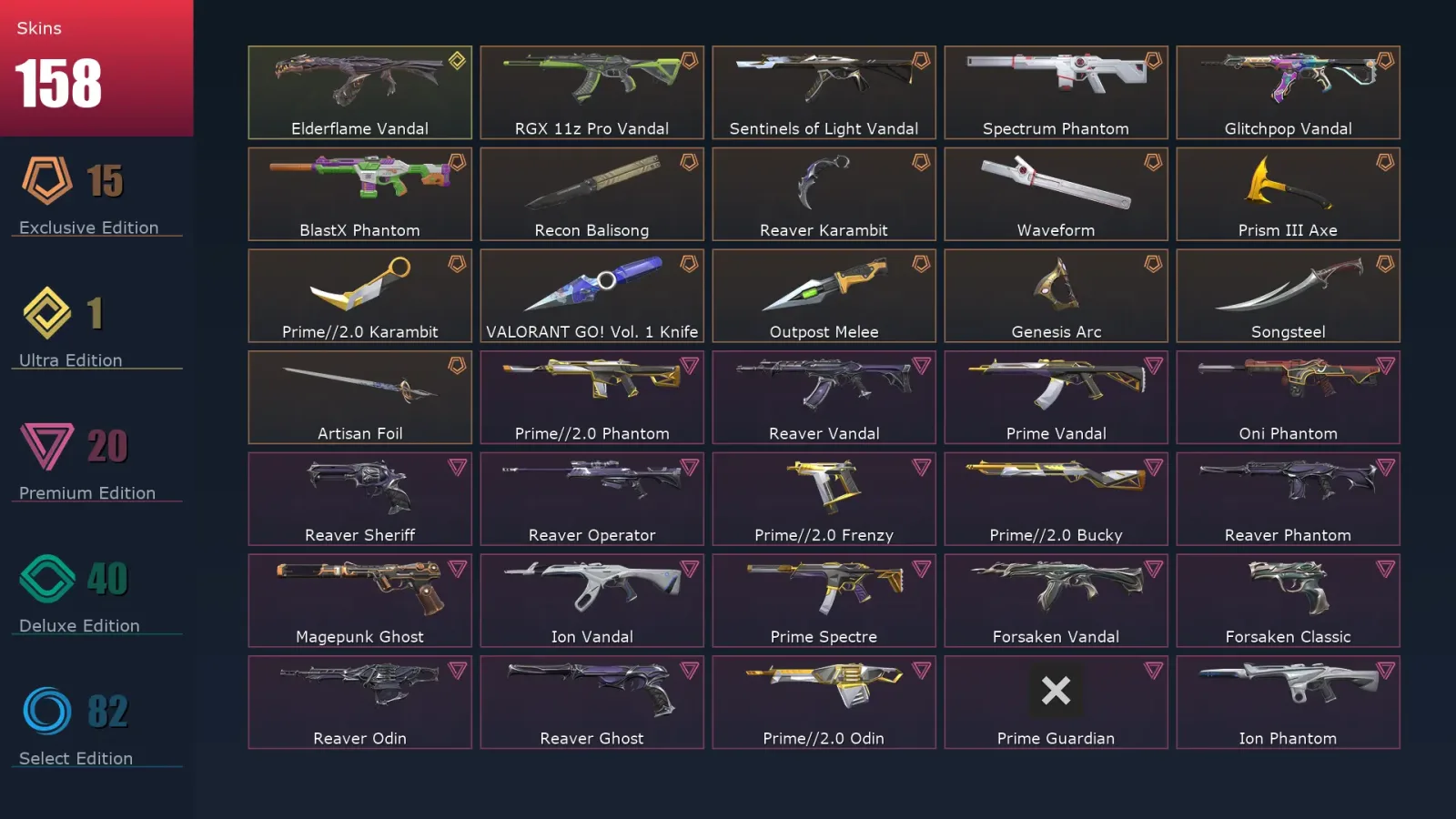 [Valorant] | EU | Level 259 | 25 Agents | 158 Skins — Valorant account