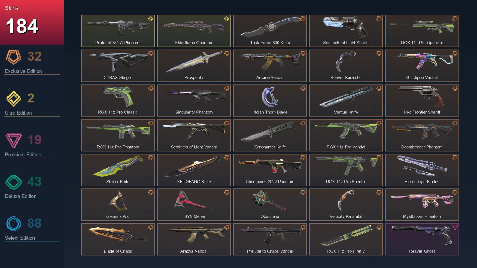AP | Lv231 | Unranked | 184 Skin | 28 Agent | 146 Buddy