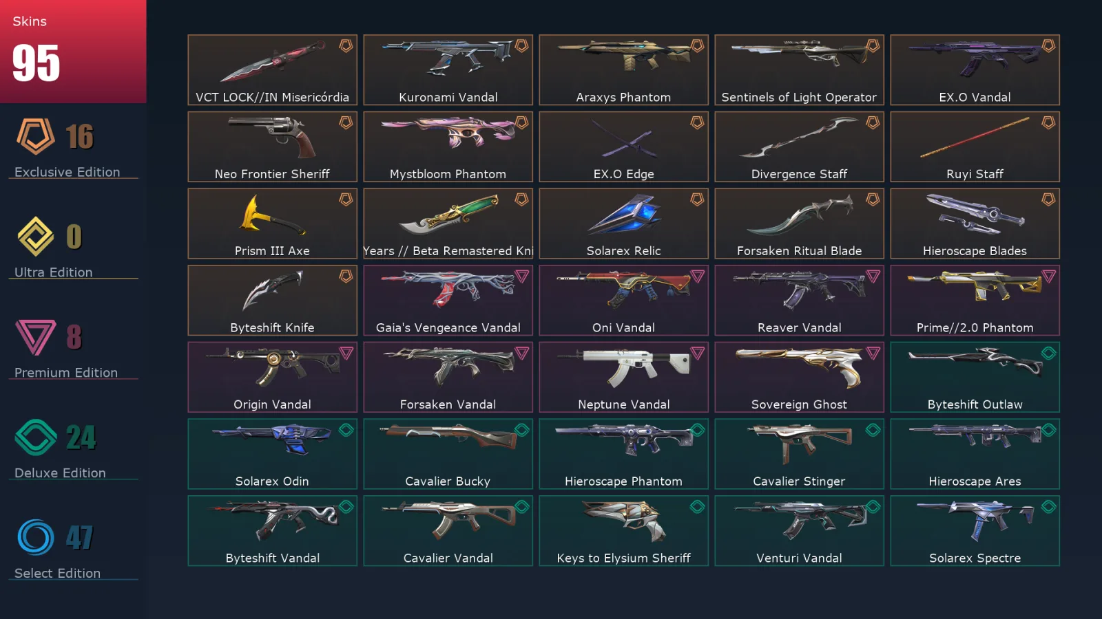 [Valorant] | EU | Level 277 | 28 Agents | 95 Skins