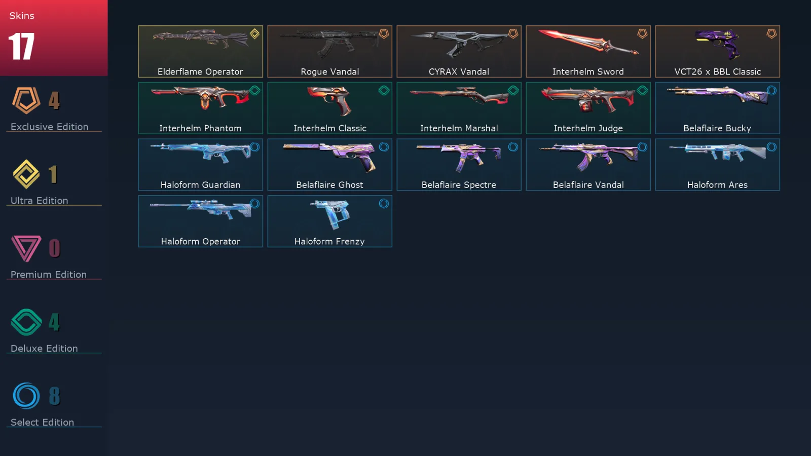 [Valorant] | EU | Level 56 | Diamond 2 | 20 Agents | 17 Skins