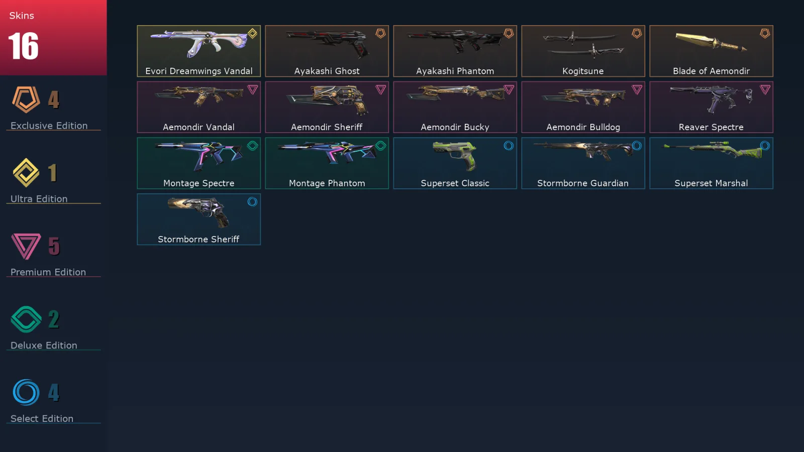 [Valorant] | EU | Level 32 | Iron 3 | 12 Agents | 16 Skins