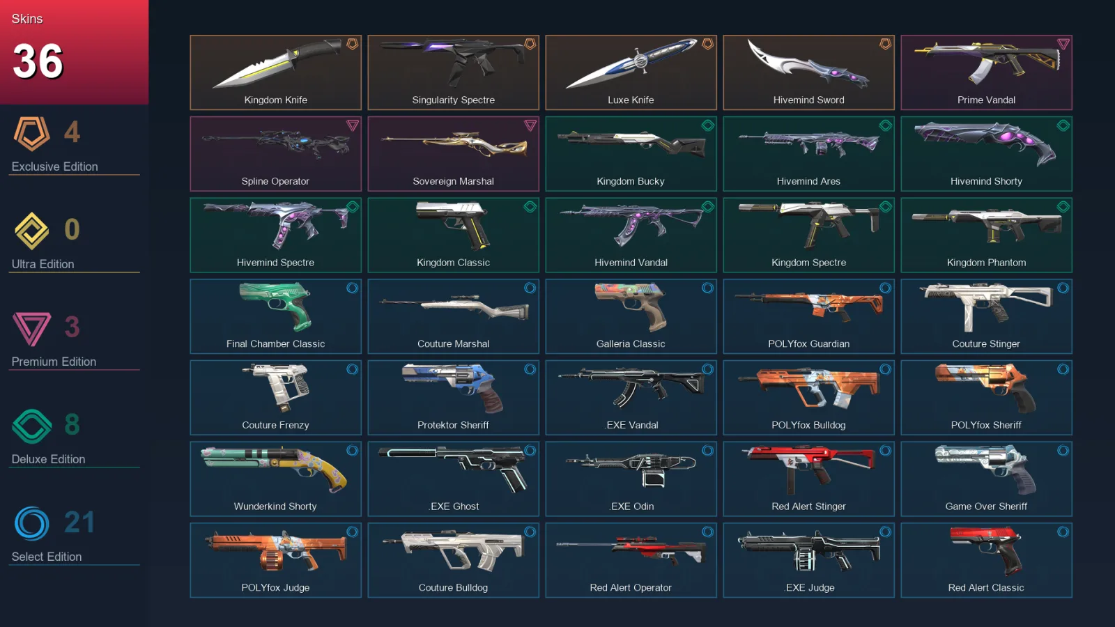 EU | Lv135 | Unranked | 36 Skin | 28 Agent | 81 Buddy — Valorant account