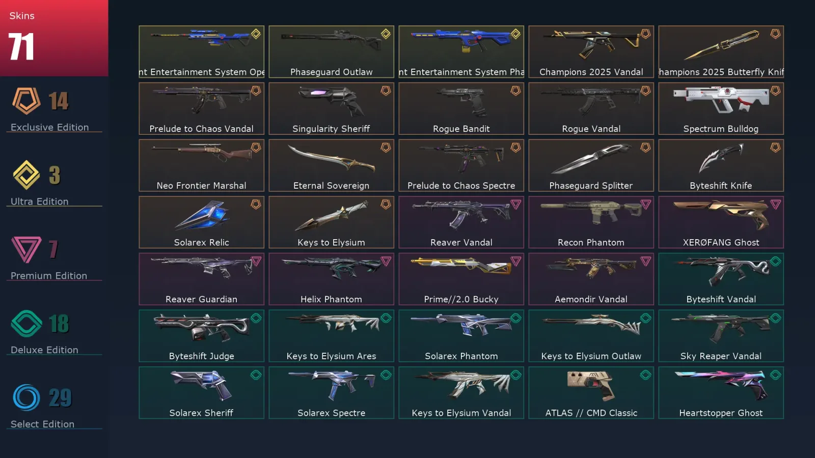 [Valorant] | EU | Level 141 | Diamond 3 | 29 Agents | 71 Skins