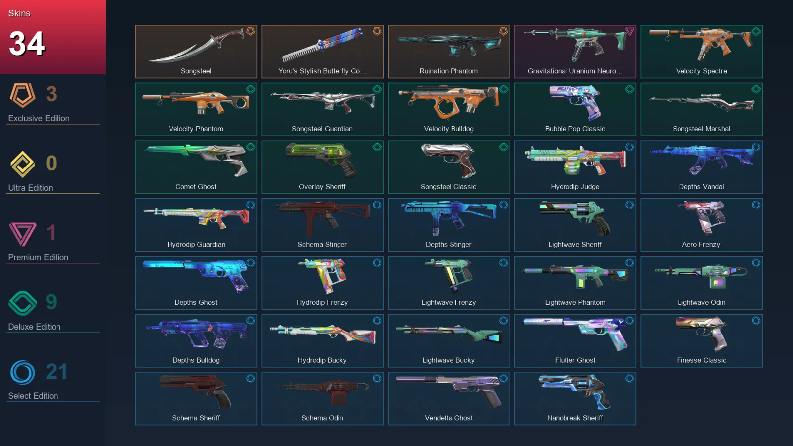 EU | Lv163 | Unranked | 34 Skin | 25 Agent | 82 Buddy — Valorant account