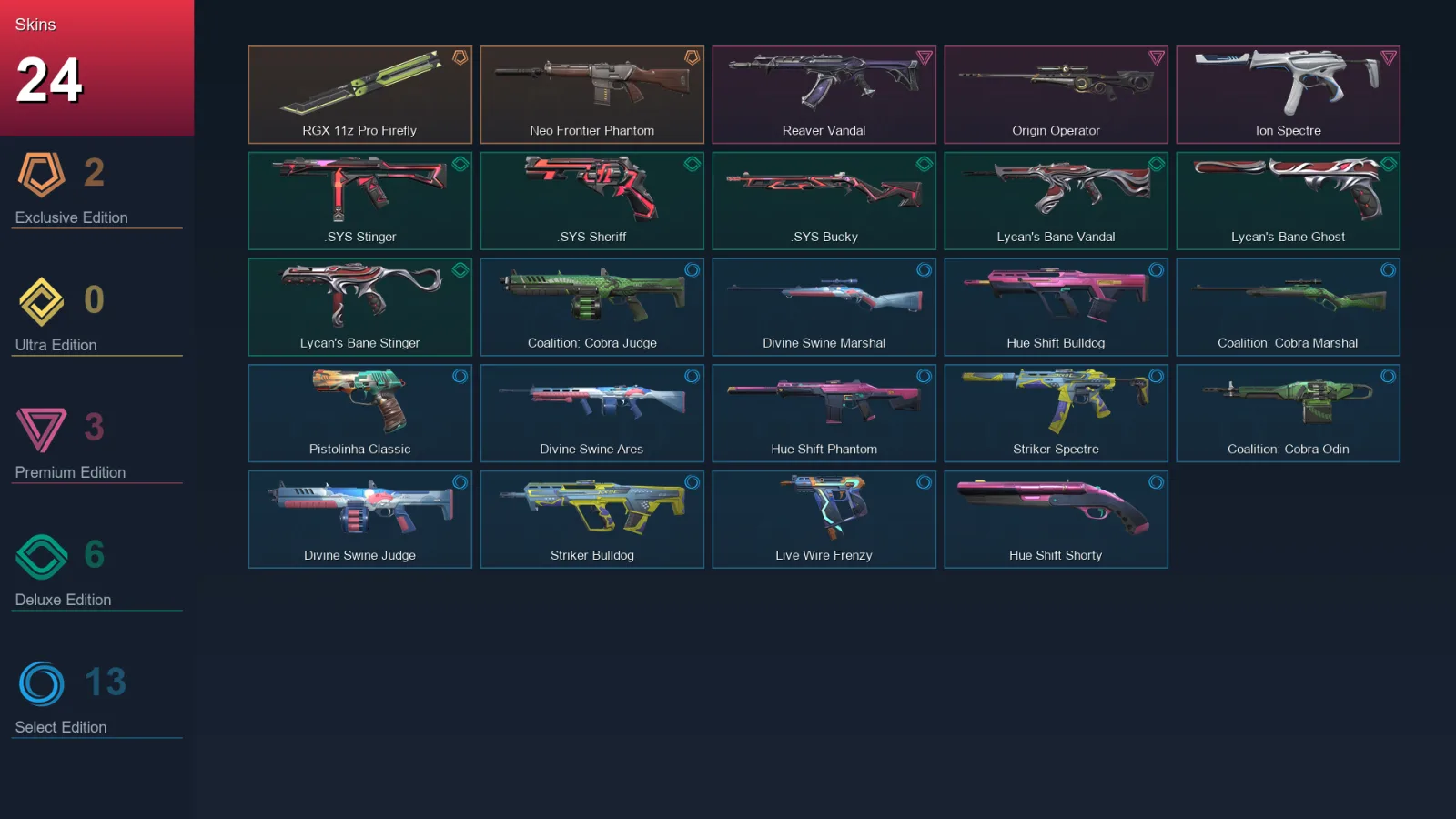 AP | Lv108 | Unranked | 24 Skin | 26 Agent | 45 Buddy &mdash; Valorant account with Classic skin