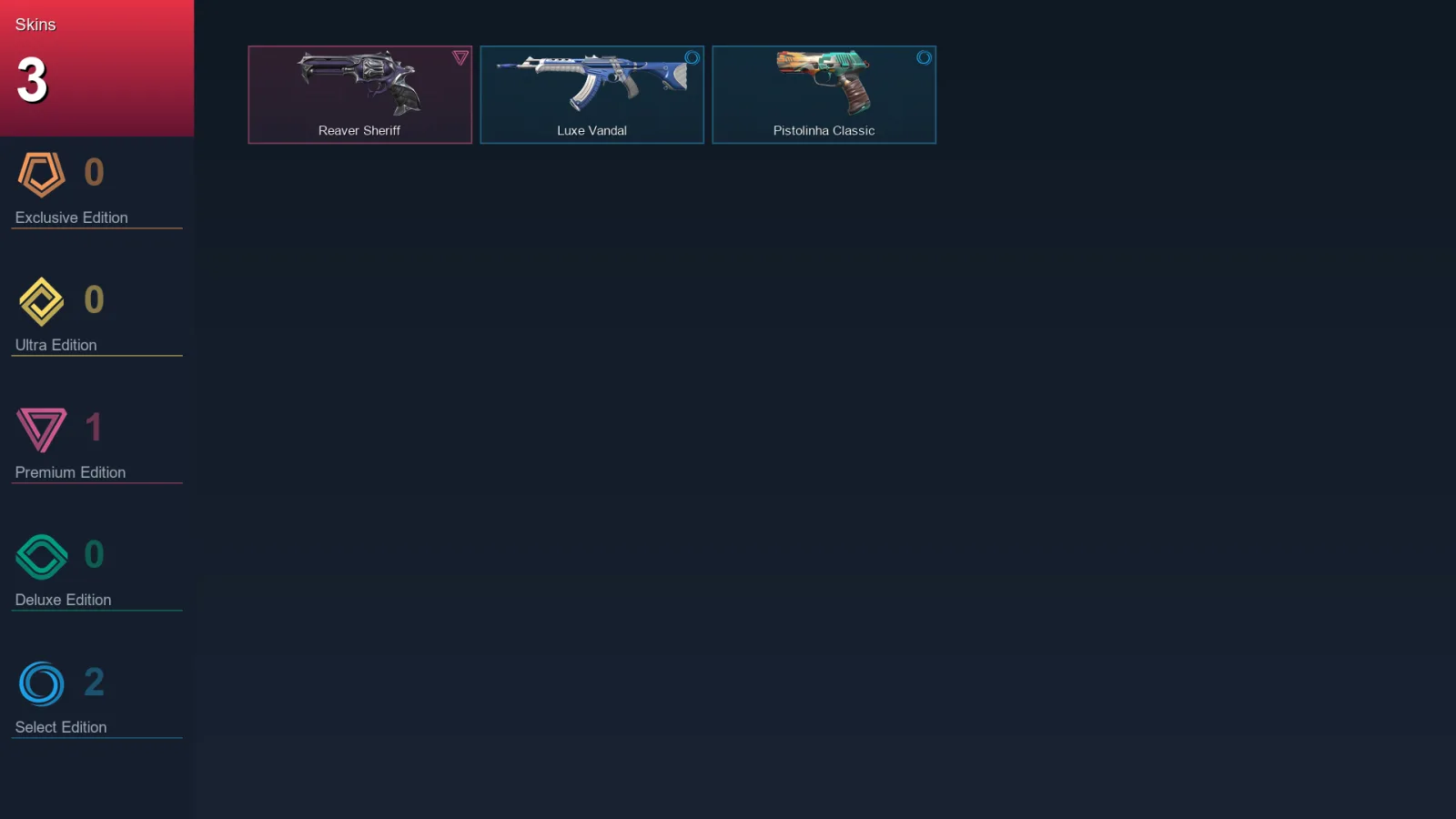 EU | Reaver Sheriff | Luxe Vandal | Pistolinha Classic | 3 Skin | 12 Agent | 12 Buddy | Lv27