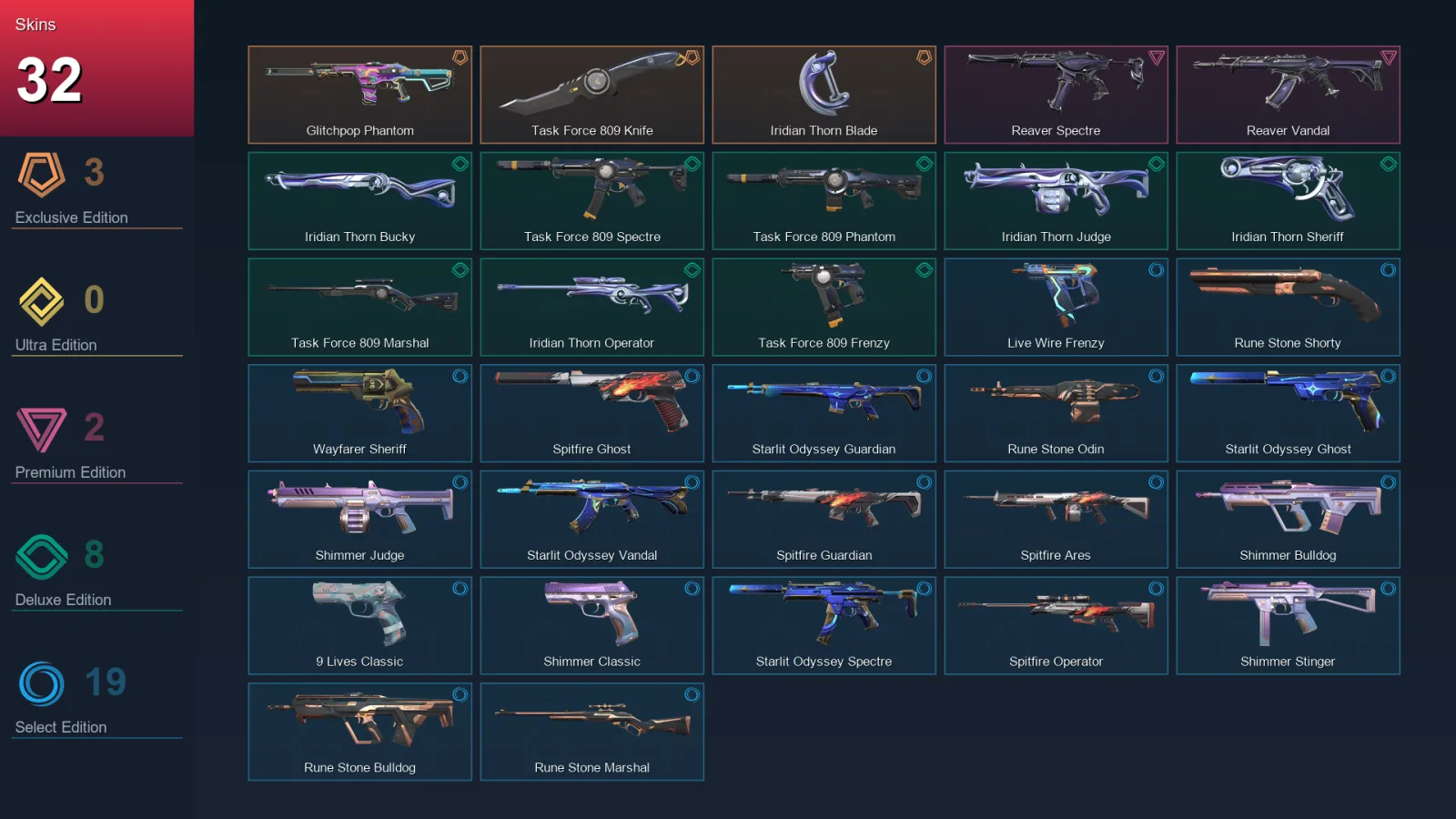 AP | Lv129 | Unranked | 32 Skin | 28 Agent | 72 Buddy