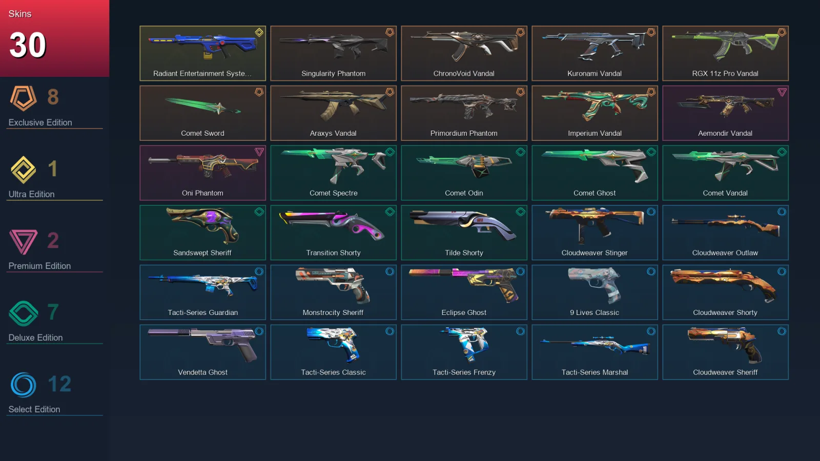 BR | Lv181 | Unranked | 30 Skin | 28 Agent | 82 Buddy — Valorant account