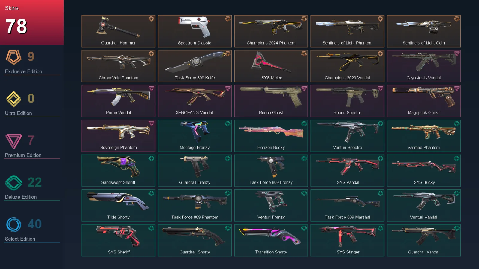 AP | Lv257 | Unranked | 78 Skin | 29 Agent | 123 Buddy