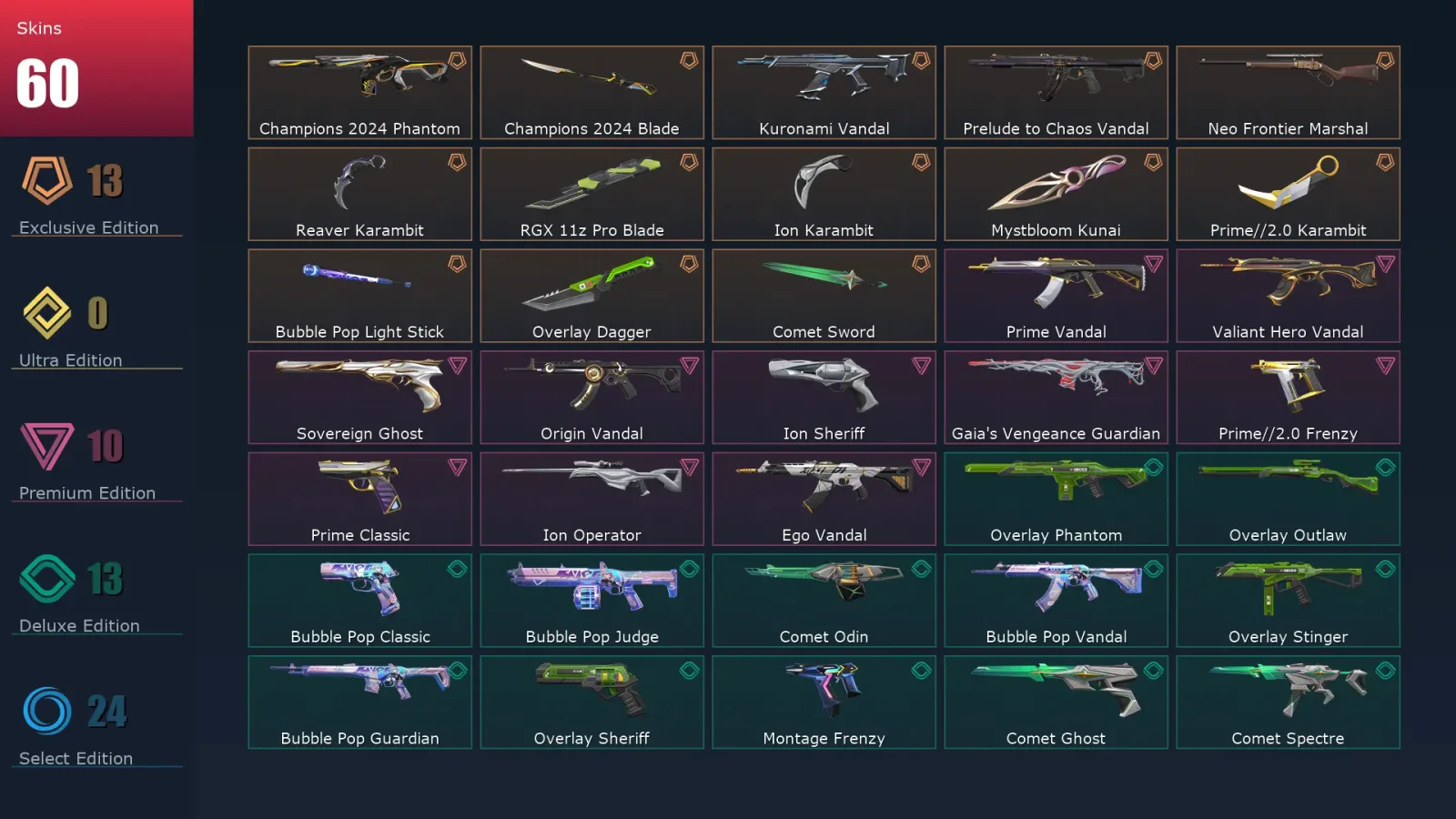 [Valorant] | EU | Level 156 | Silver 3 | 29 Agents | 60 Skins