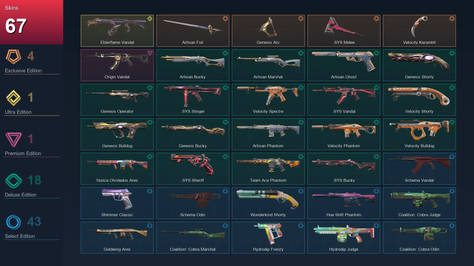 AP | Lv218 | Unranked | 67 Skin | 21 Agent | 72 Buddy — Valorant account