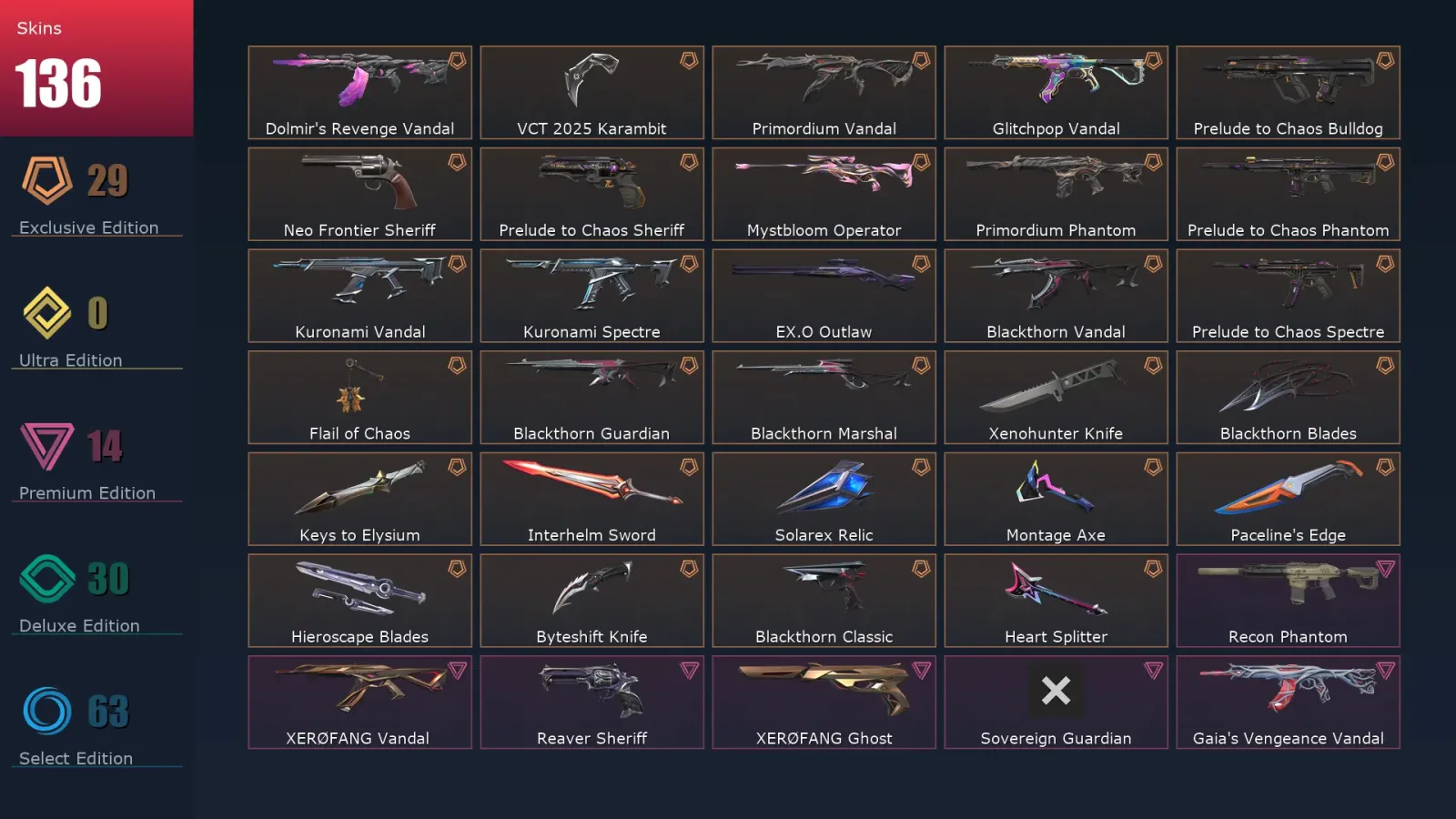 [Valorant] | EU | Level 143 | 29 Agents | 136 Skins