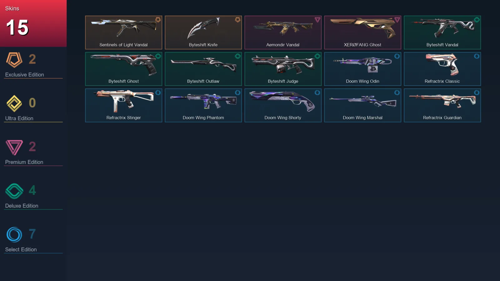 BR | Sentinels of Light Vandal | Byteshift Knife | Aemondir Vandal | XERØFANG Ghost | 15 Skin | 13 Agent | 24 Buddy | Lv42