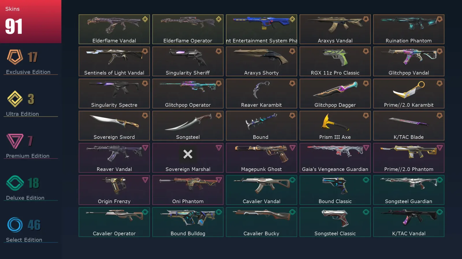 [Valorant] | EU | Level 285 | 28 Agents | 91 Skins — Valorant account