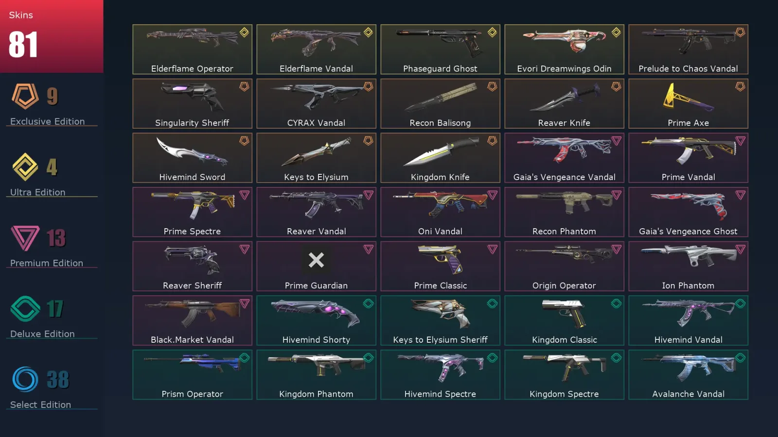 [Valorant] | EU | Level 295 | Diamond 3 | 29 Agents | 81 Skins