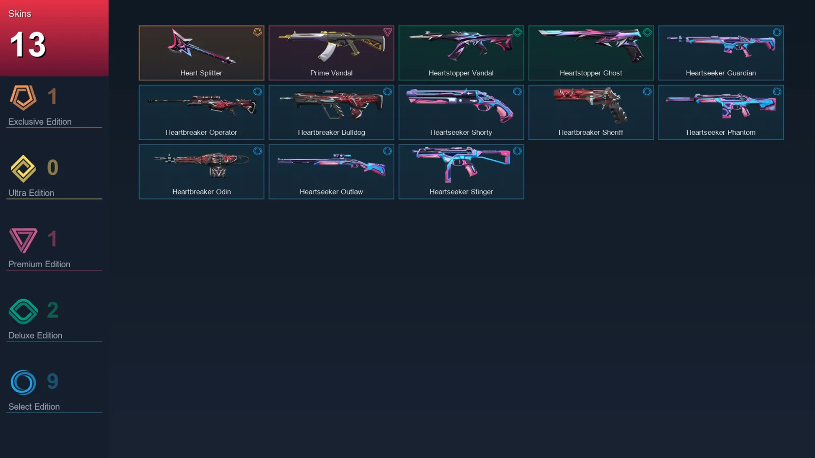 EU | Lv41 | Unranked | 13 Skin | 14 Agent | 20 Buddy &mdash; Valorant account with Chamber