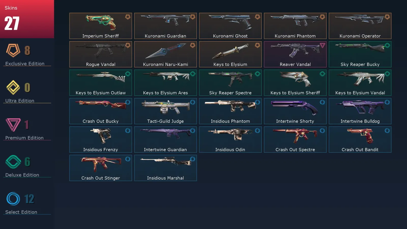 [Valorant] | EU | Level 58 | Ascendant 1 | 18 Agents | 27 Skins
