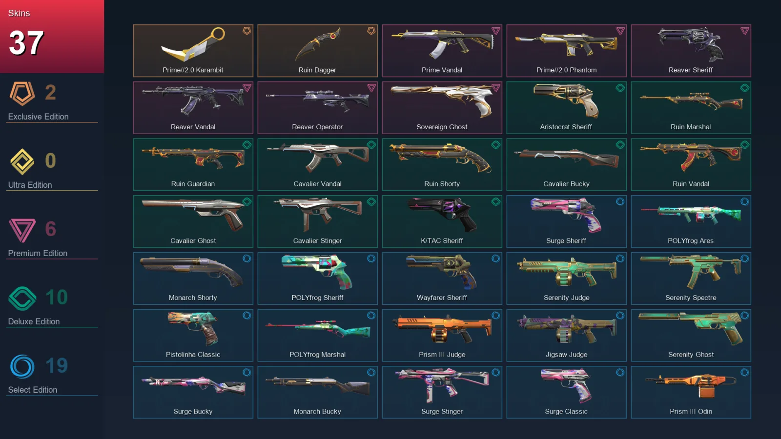EU | Prime//2.0 Karambit | Ruin Dagger | Prime Vandal | Prime//2.0 Phantom | 37 Skin | 28 Agent | 92 Buddy | Lv103