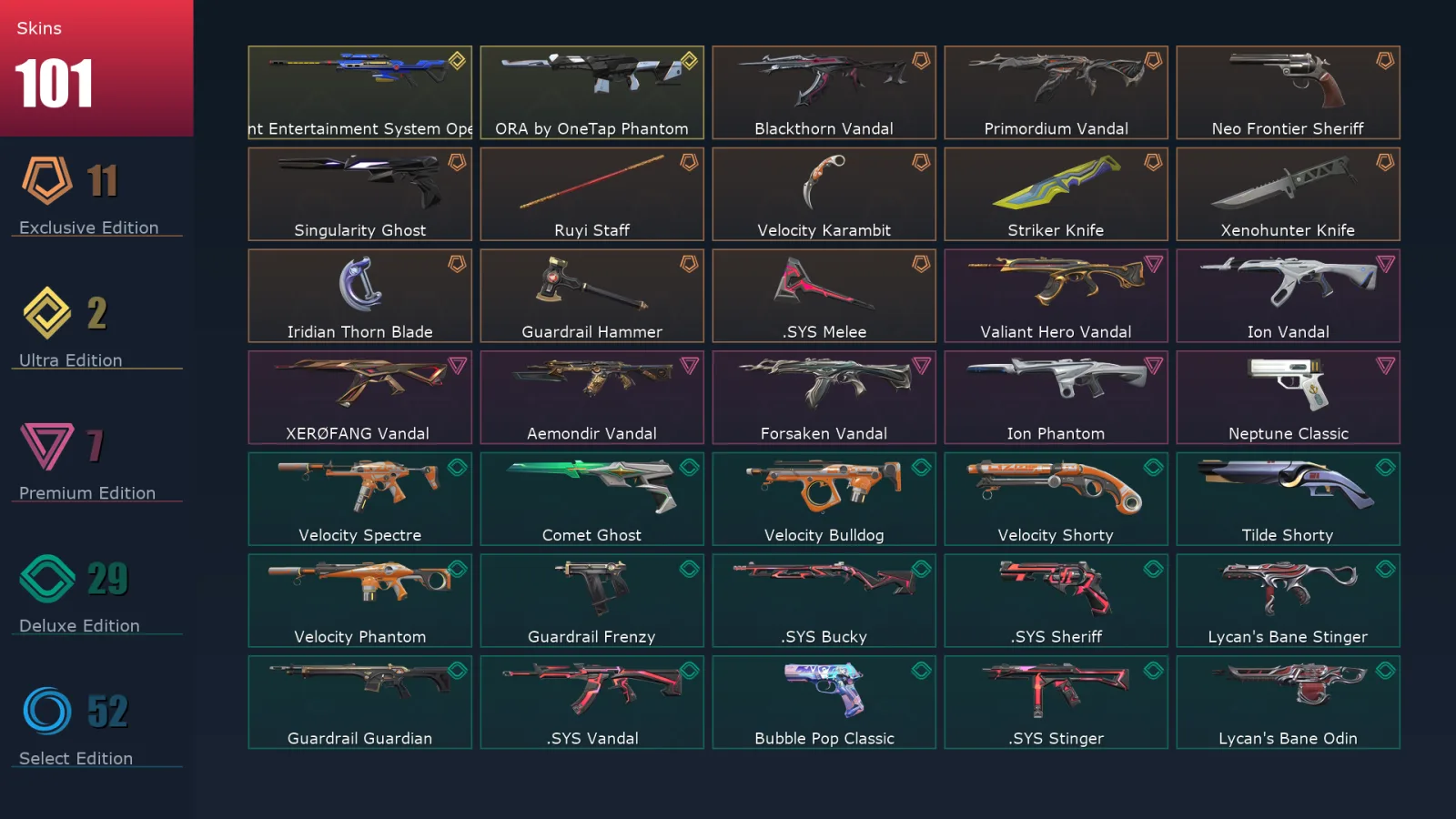 [Valorant] | EU | Level 378 | Ascendant 1 | 29 Agents | 101 Skins