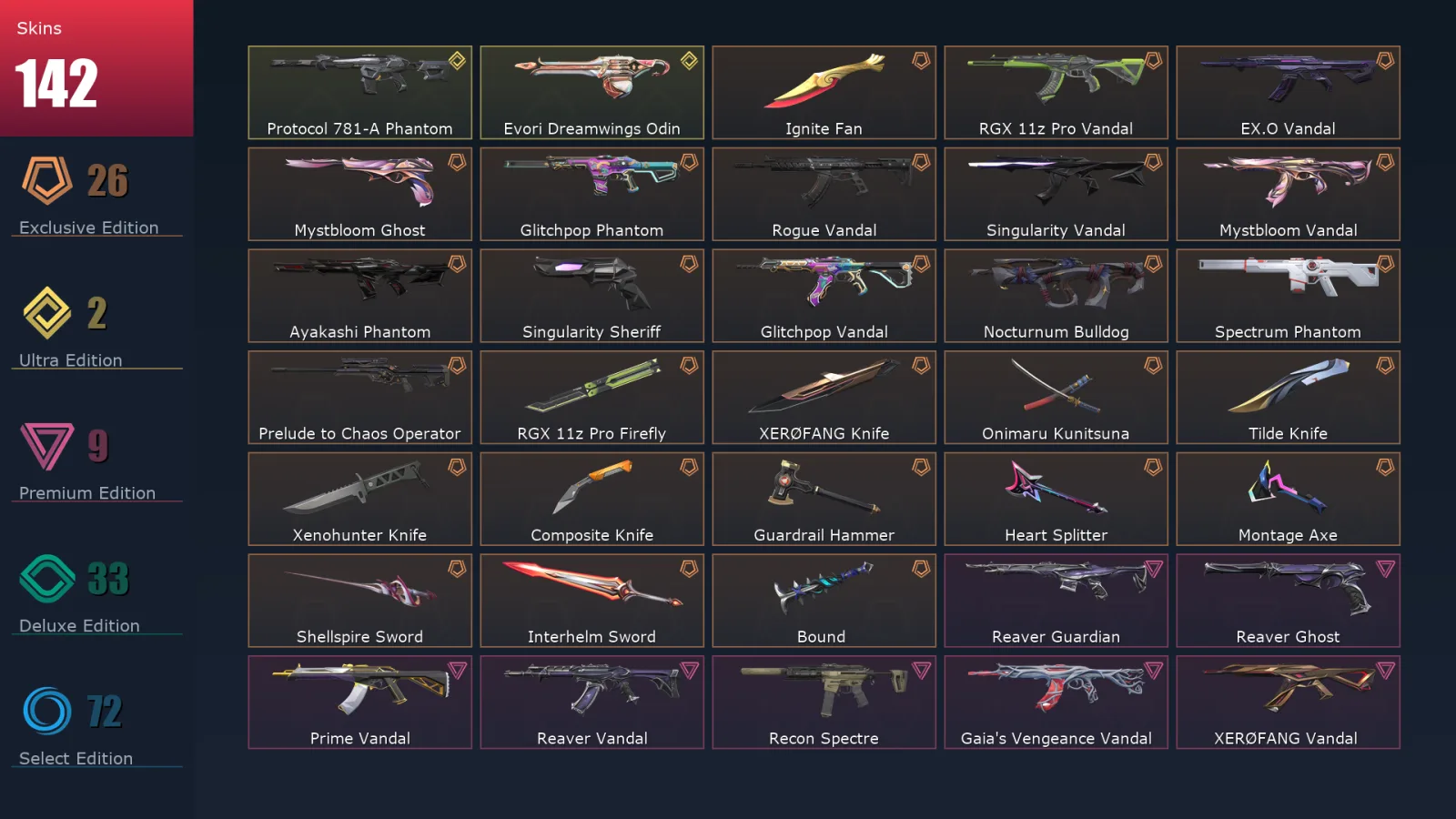 [Valorant] | EU | Level 281 | 29 Agents | 142 Skins