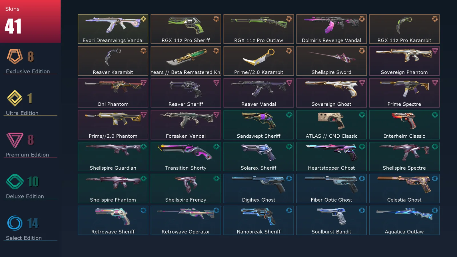 [Valorant] | EU | Level 272 | Gold 1 | 29 Agents | 41 Skins