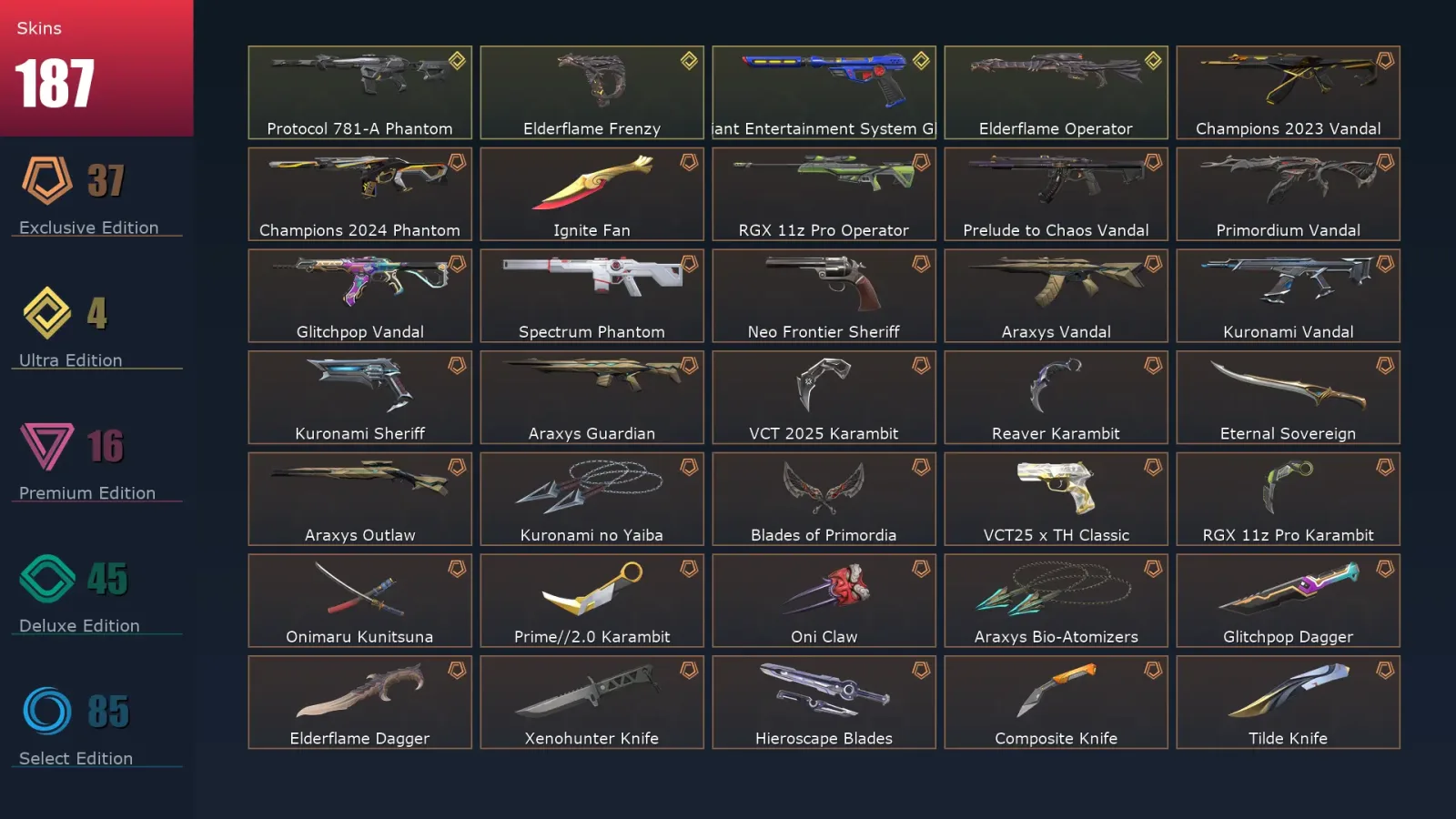 [Valorant] | EU | Level 209 | Platinum 1 | 28 Agents | 187 Skins — Valorant account