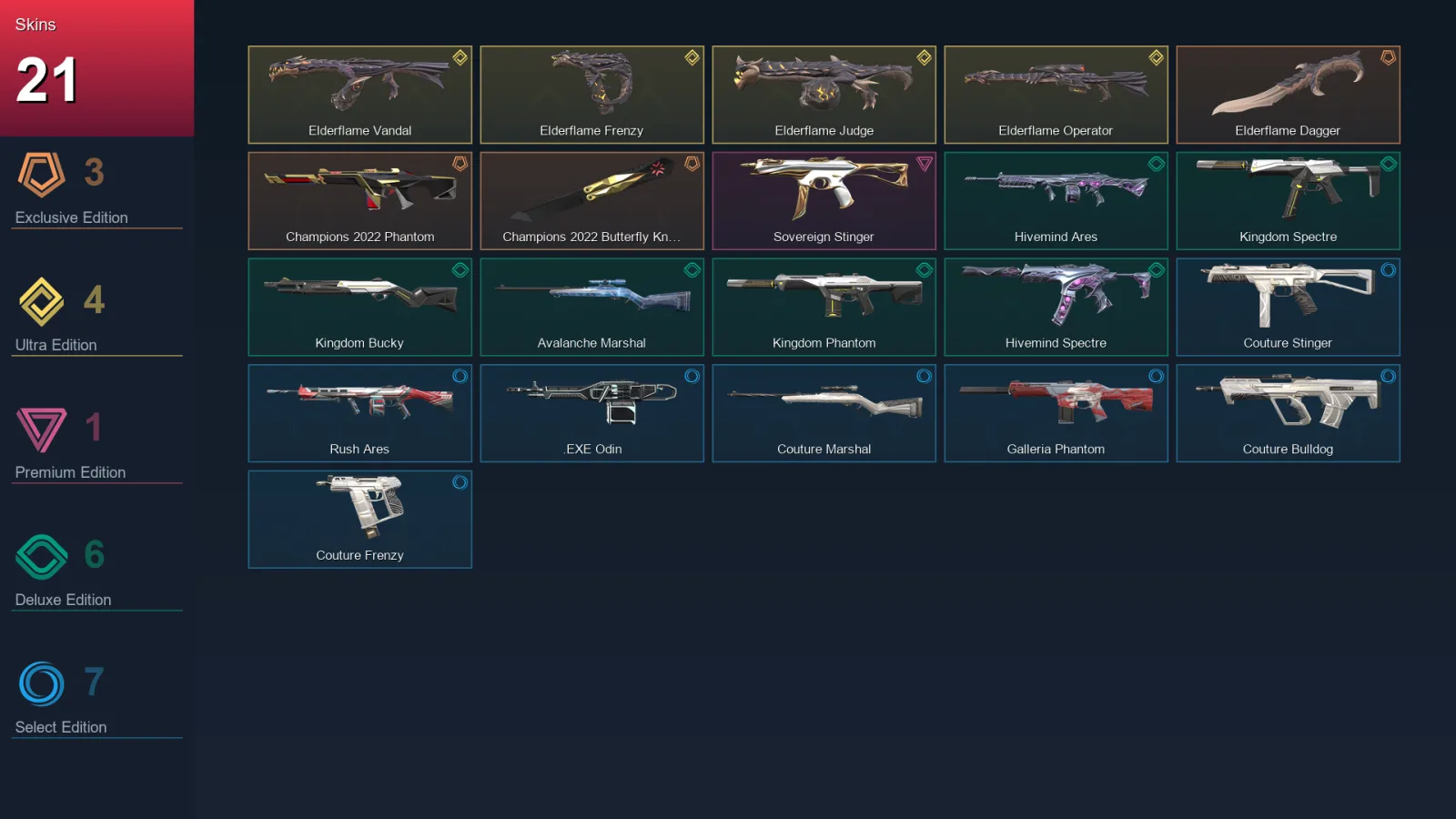 AP | Lv22 | Unranked | 21 Skin | 10 Agent | 19 Buddy