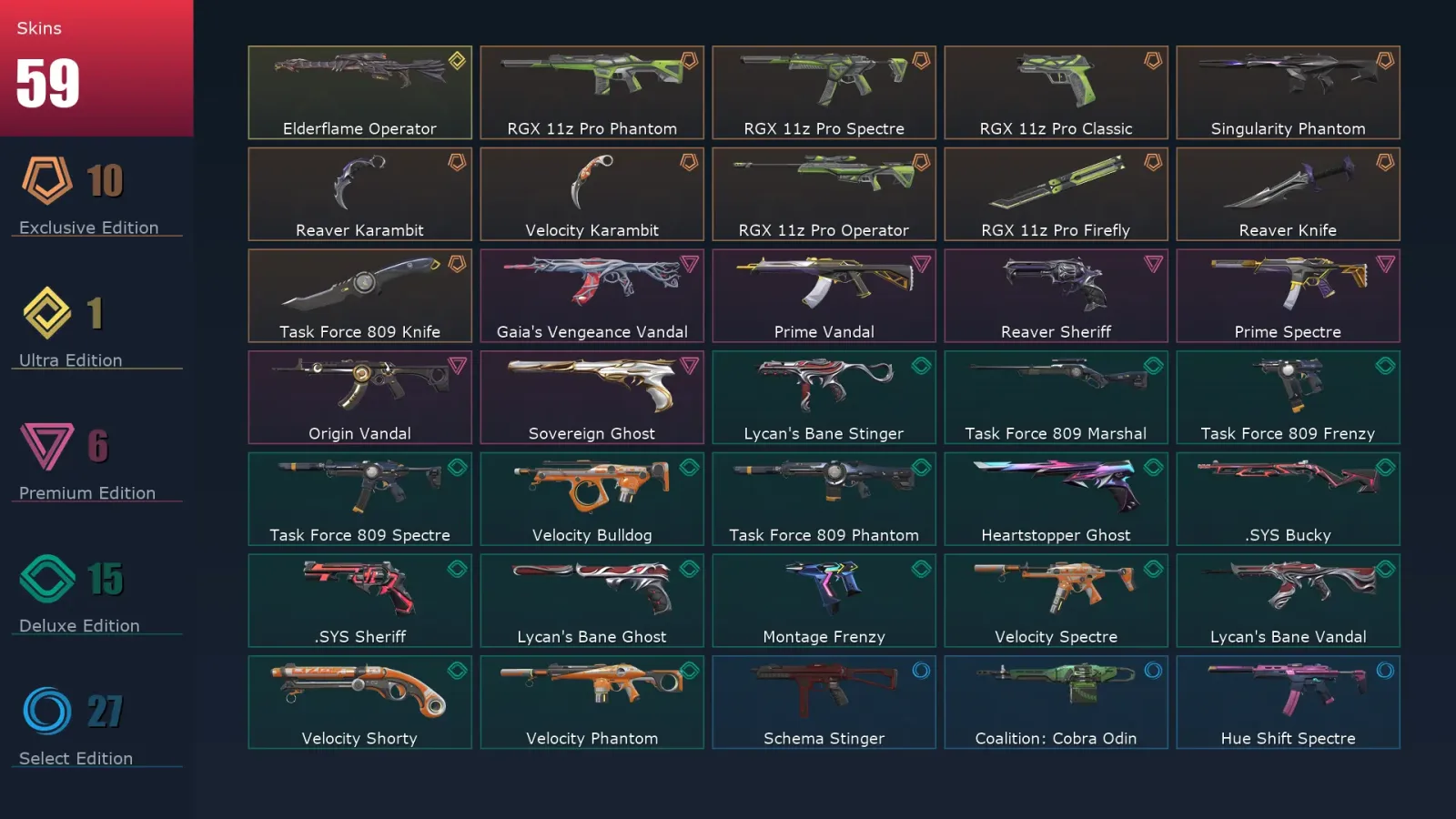 [Valorant] | EU | Level 100 | 24 Agents | 59 Skins