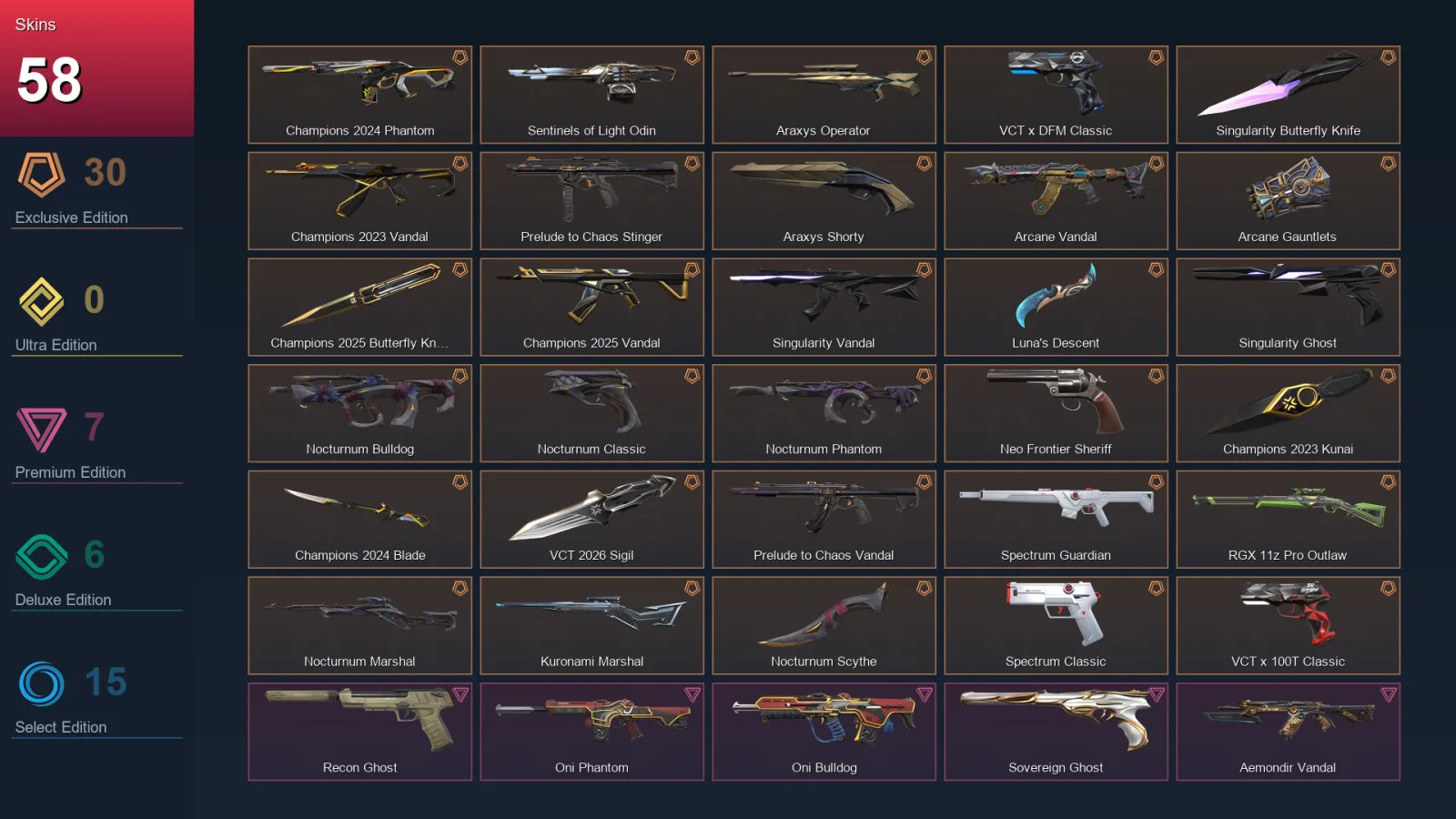 AP | Lv38 | Unranked | 58 Skin | 15 Agent | 37 Buddy