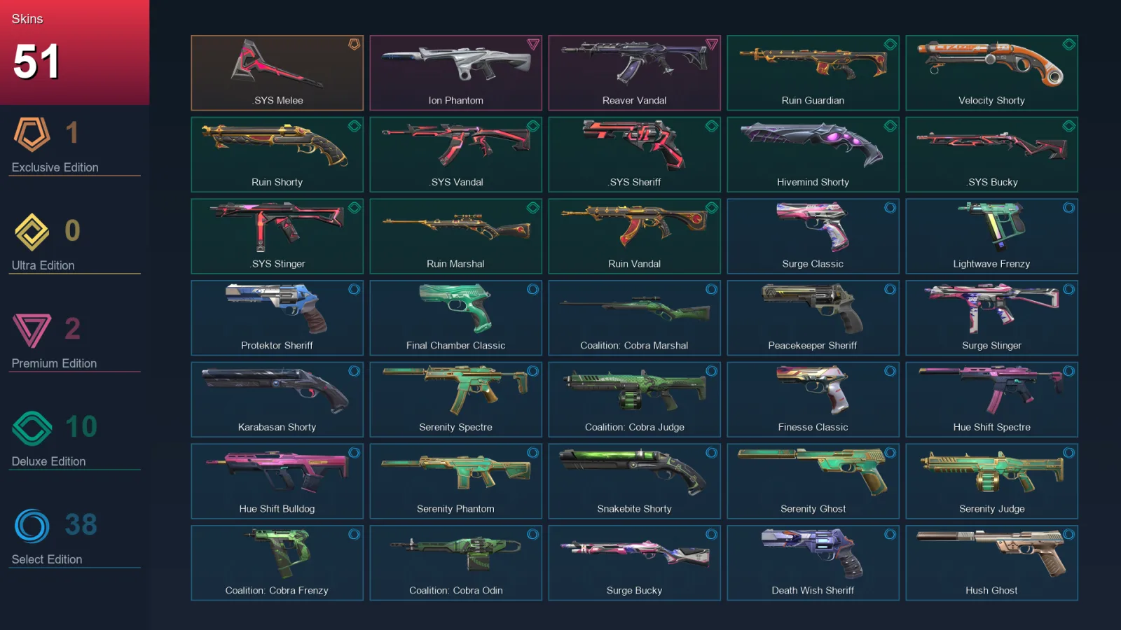 AP | Lv280 | Unranked | 51 Skin | 27 Agent | 114 Buddy