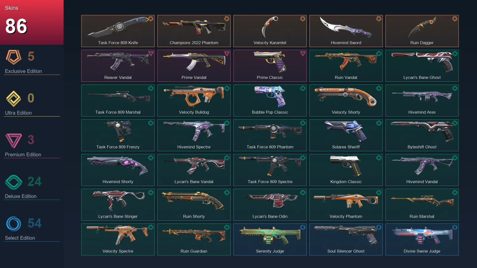 NA | Lv251 | Unranked | 86 Skin | 28 Agent | 148 Buddy