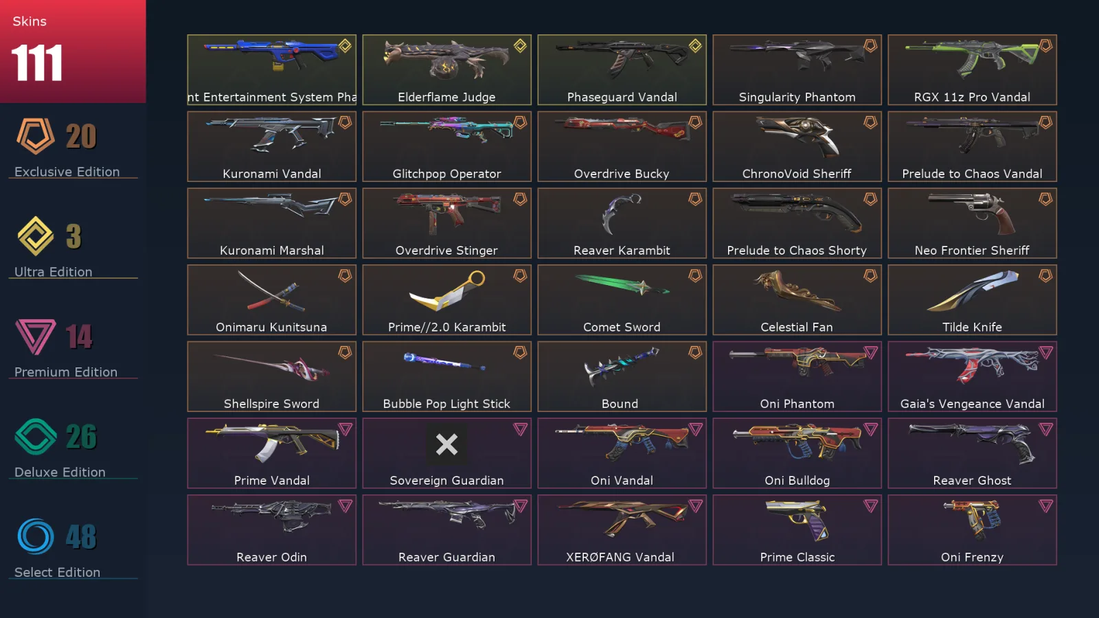 [Valorant] | EU | Level 321 | 29 Agents | 111 Skins