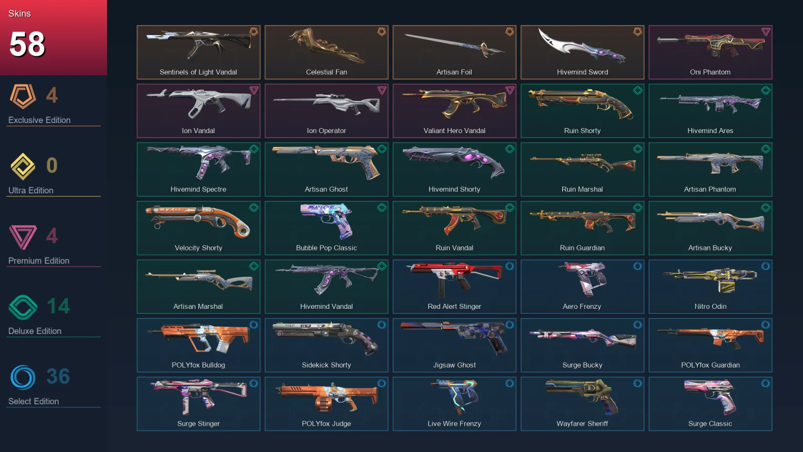 AP | Lv257 | Unranked | 58 Skin | 27 Agent | 139 Buddy — Valorant account
