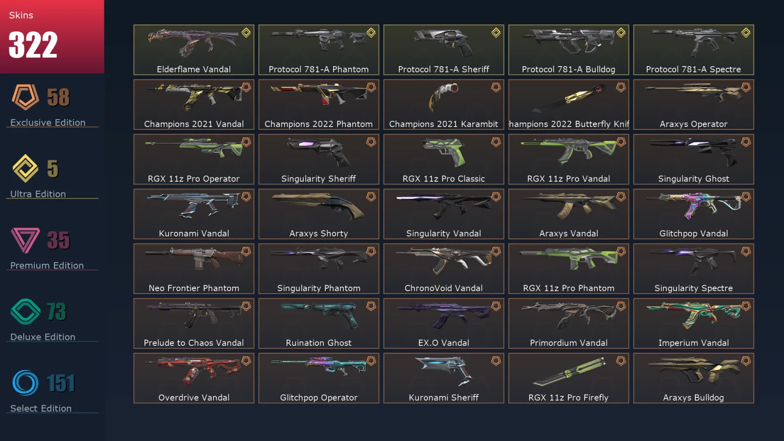 [Valorant] | EU | Level 288 | 28 Agents | 322 Skins