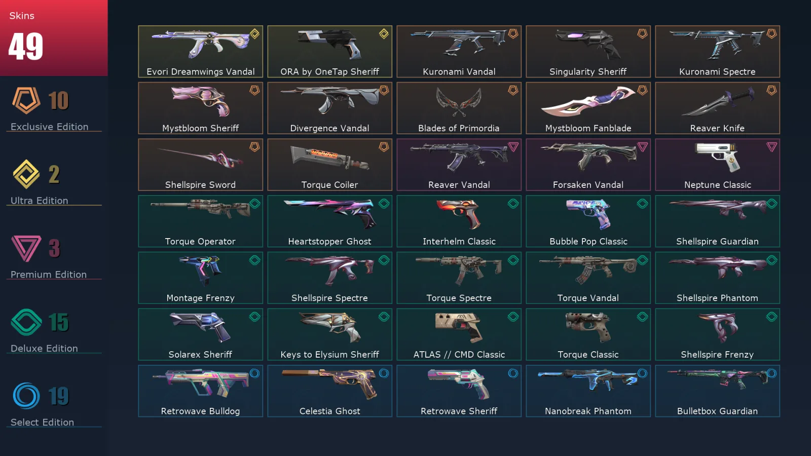 [Valorant] | EU | Level 221 | Gold 2 | 29 Agents | 49 Skins — Valorant account