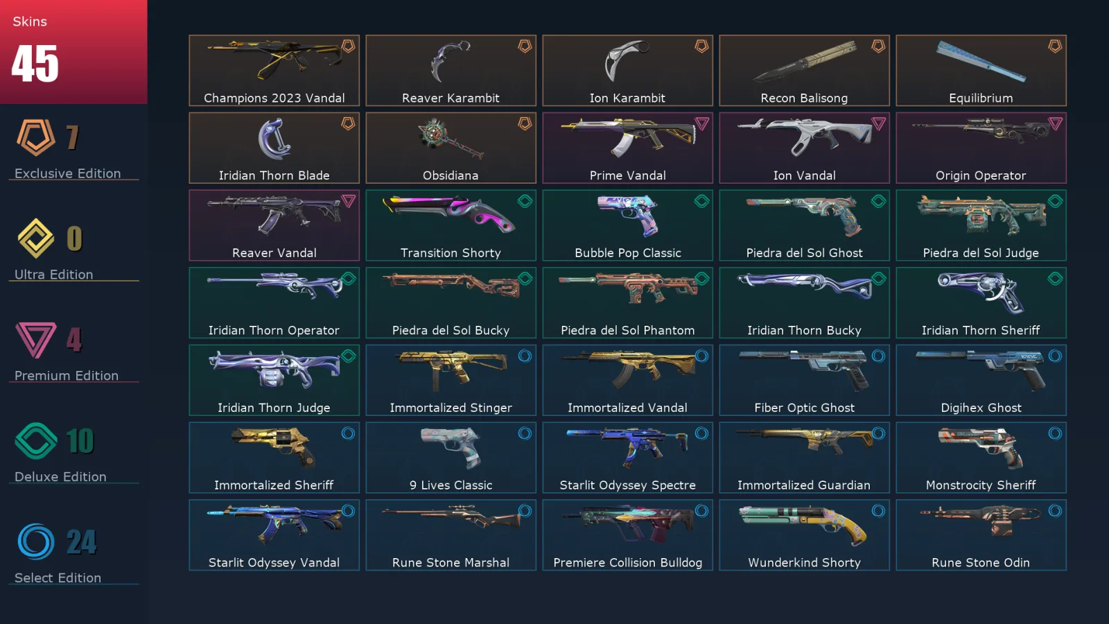 [Valorant] | EU | Level 255 | 27 Agents | 45 Skins