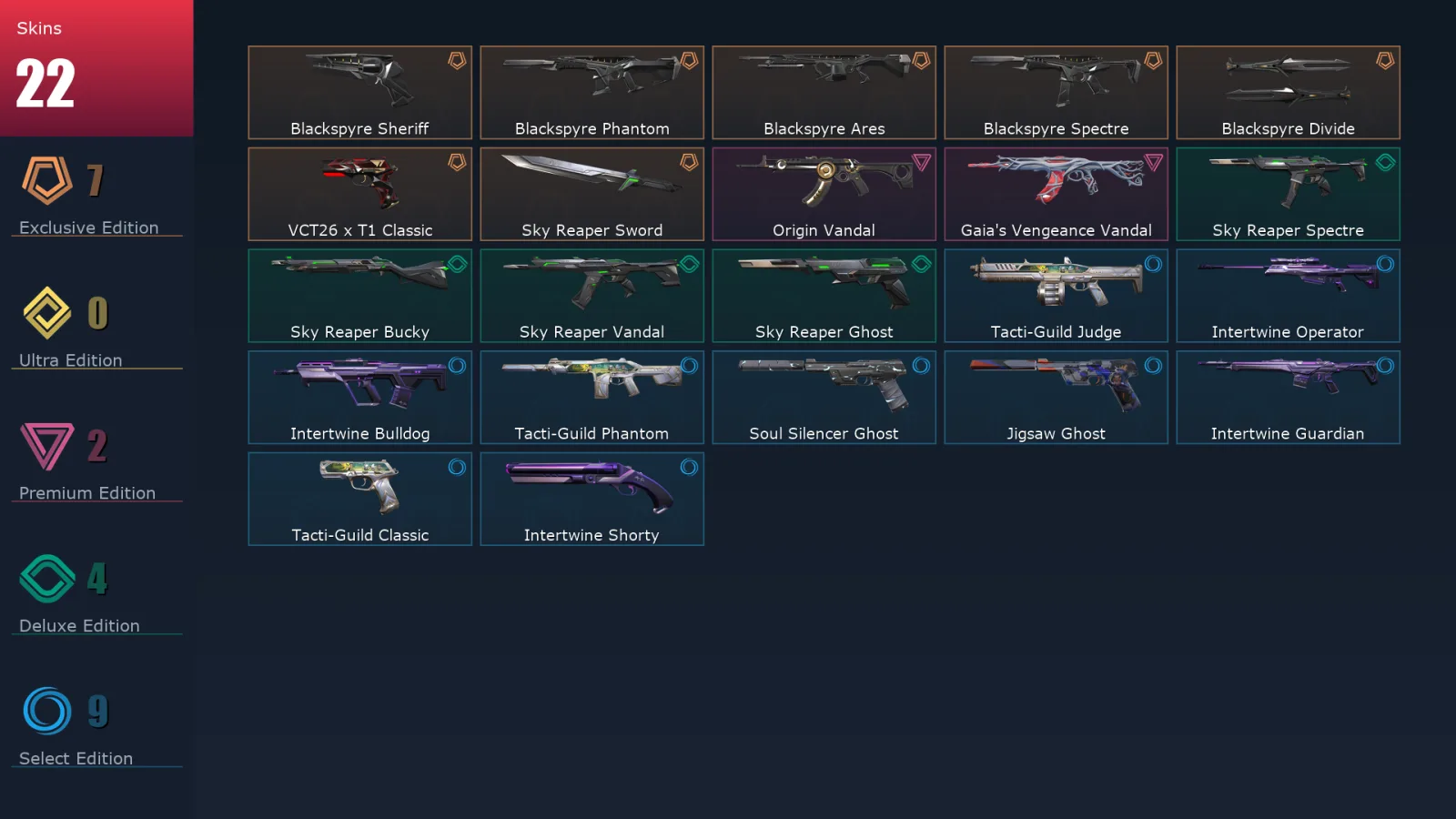 [Valorant] | EU | Level 76 | Platinum 2 | 18 Agents | 22 Skins