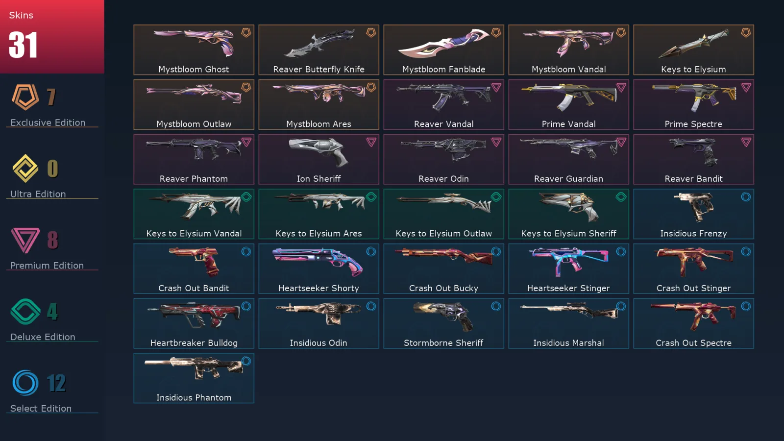 [Valorant] | EU | Level 25 | 9 Agents | 31 Skins