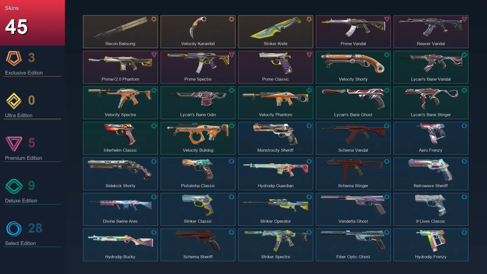 EU | Lv223 | Unranked | 45 Skin | 26 Agent | 80 Buddy