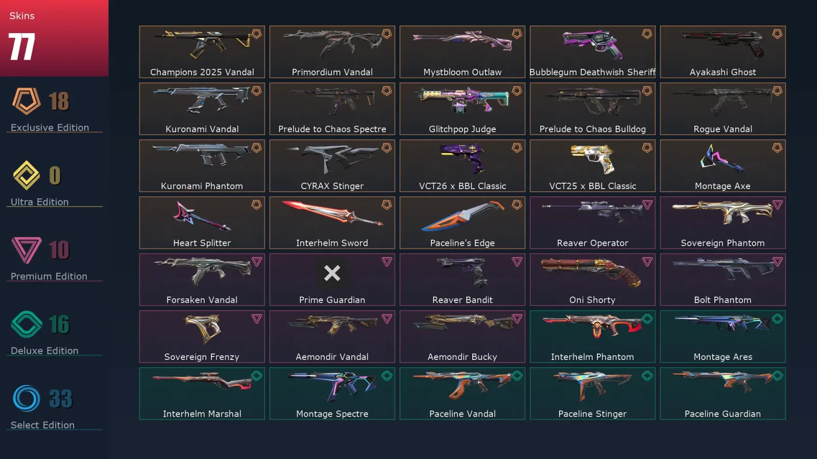 [Valorant] | EU | Level 1 | Immortal 1 | 29 Agents | 77 Skins — Valorant account